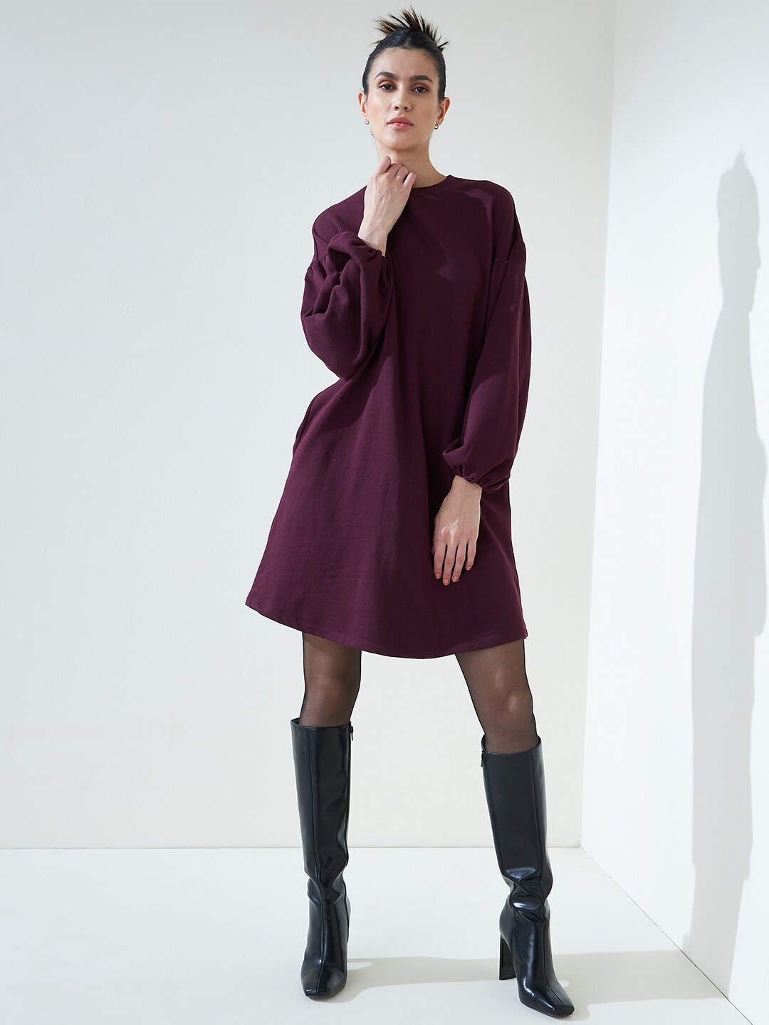 

Femella Women Burgundy A-Line Cotton Dress