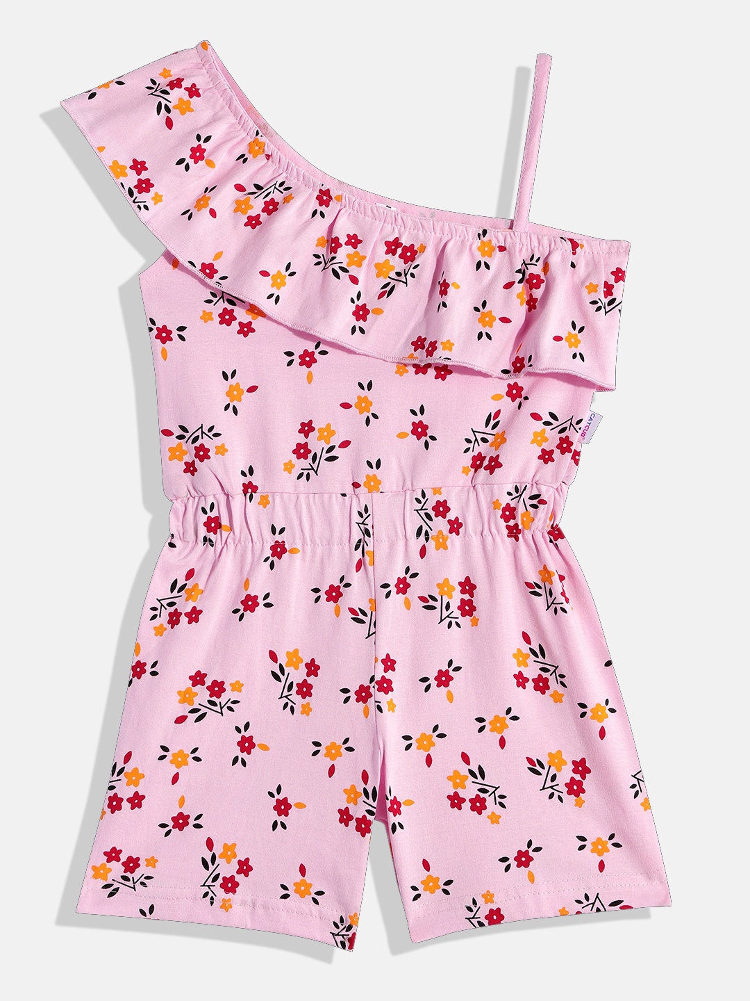

CATCUB Girls Floral Printed with Ruffles Jumpsuit, Pink