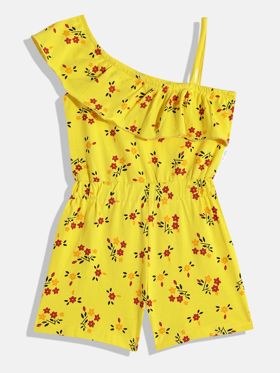 

CATCUB Girls Printed with Ruffles Jumpsuit, Yellow