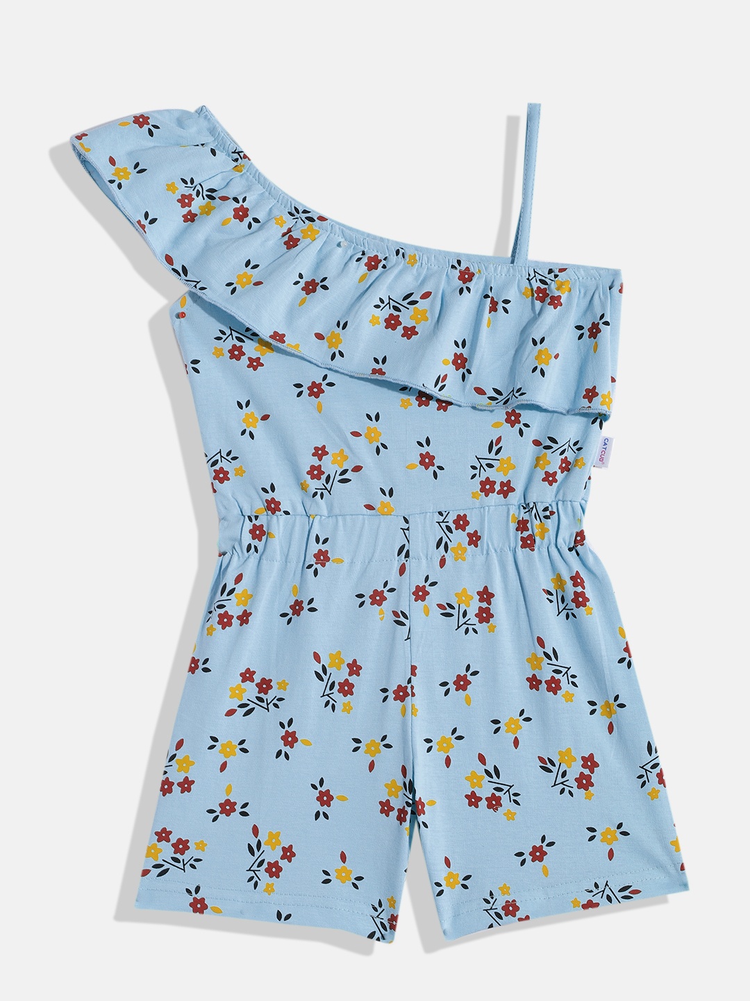 

CATCUB Girls Printed with Ruffles Jumpsuit, Blue