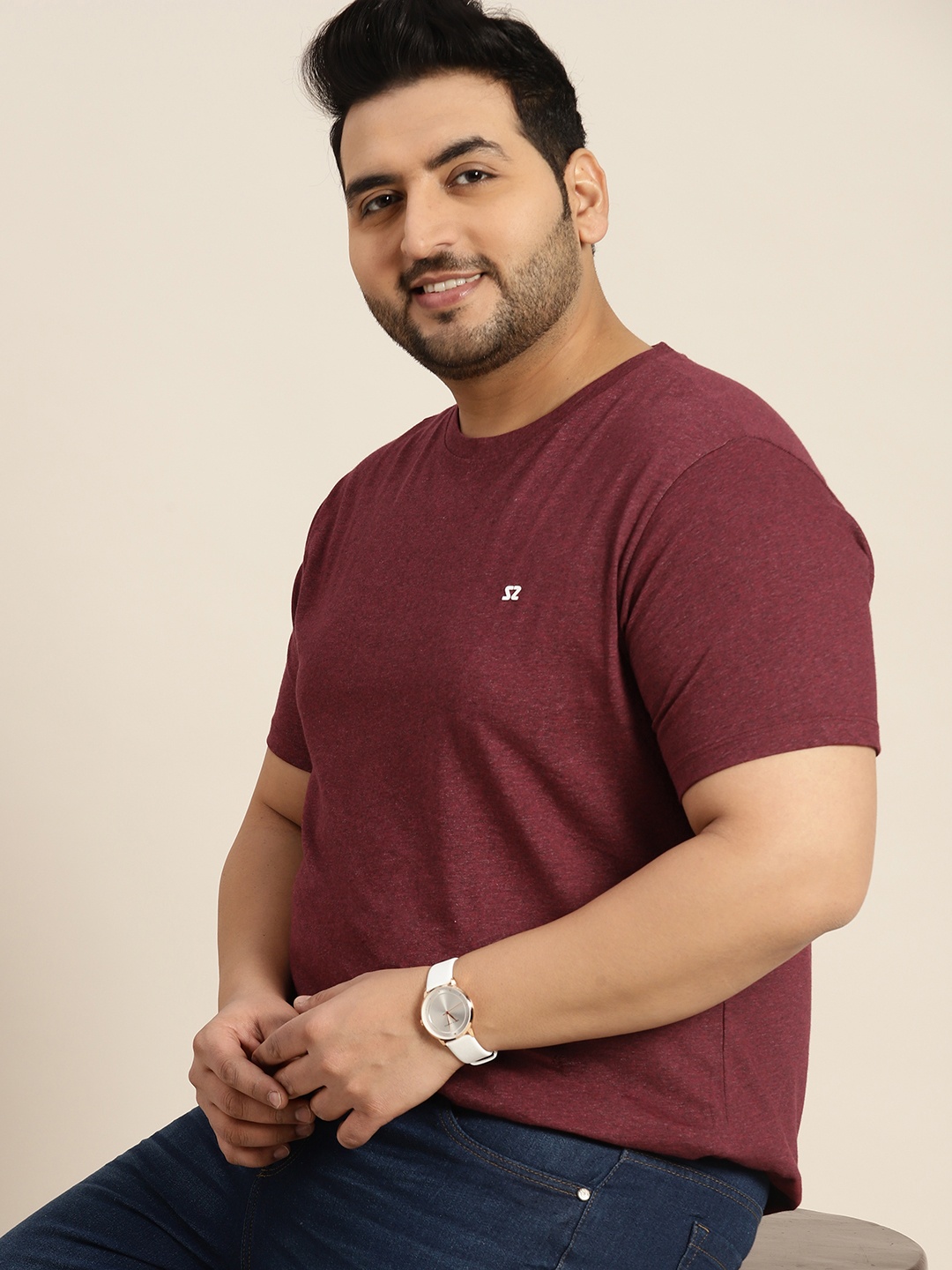 

Sztori Plus Size Men Solid T-shirt, Maroon