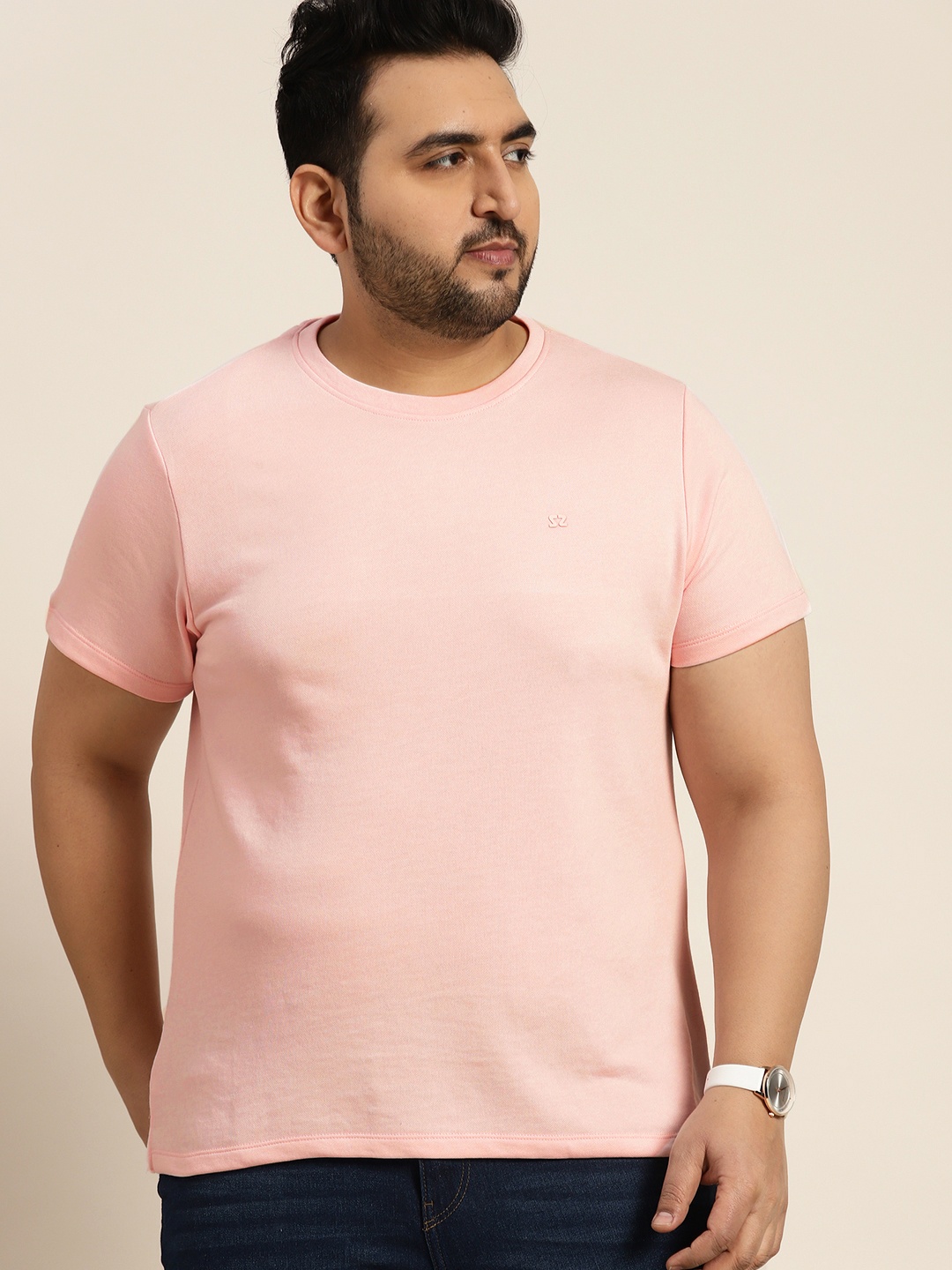 

Sztori Plus Size Men Solid T-shirt, Pink