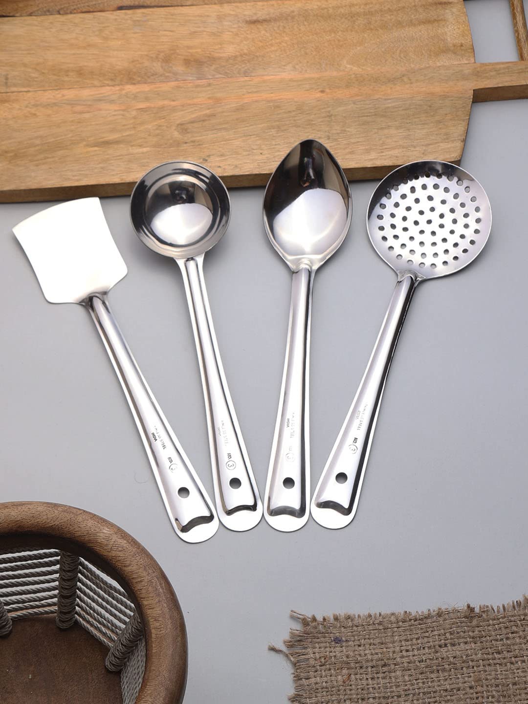 

ZEVORA Set Of 4 spoon set Silver-Toned Non-Stick Heavy Gauge Cutlery