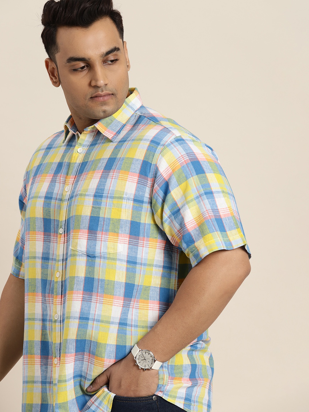 

Sztori Men Plus Size Tartan Checks Casual Shirt, Yellow