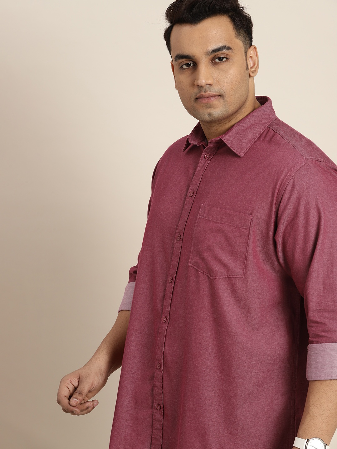 

Sztori Men Plus Size Pure Cotton Solid Casual Shirt, Maroon