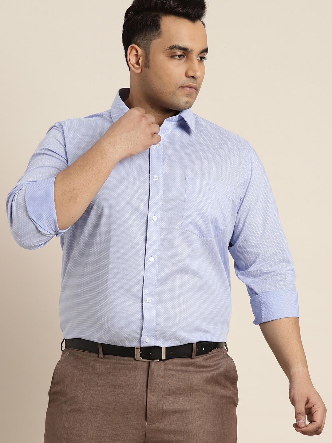 

Sztori Plus Size Pure Cotton Checked Formal Shirt, Blue