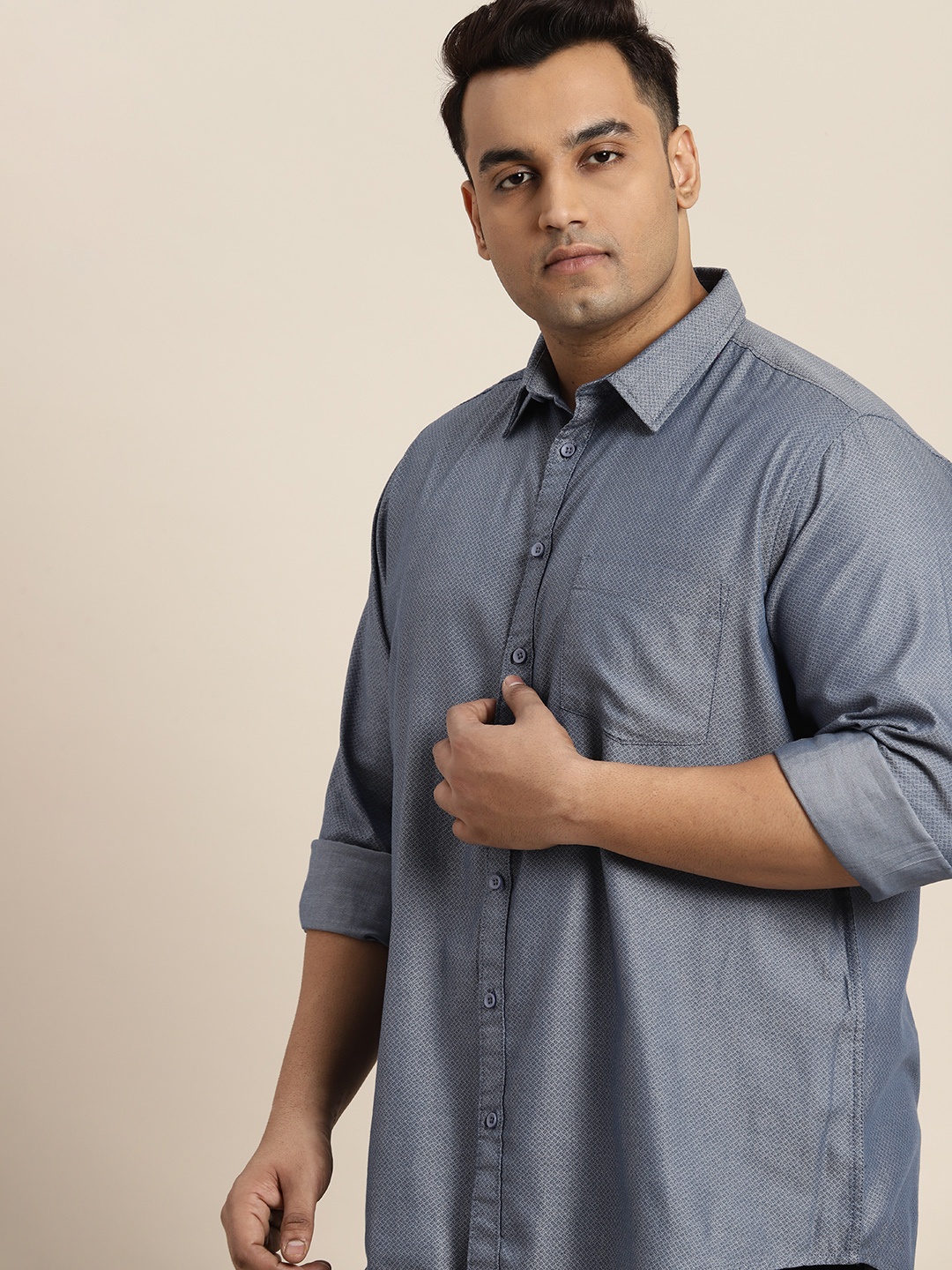 

Sztori Plus Size Pure Cotton Self-Design Casual Shirt, Blue