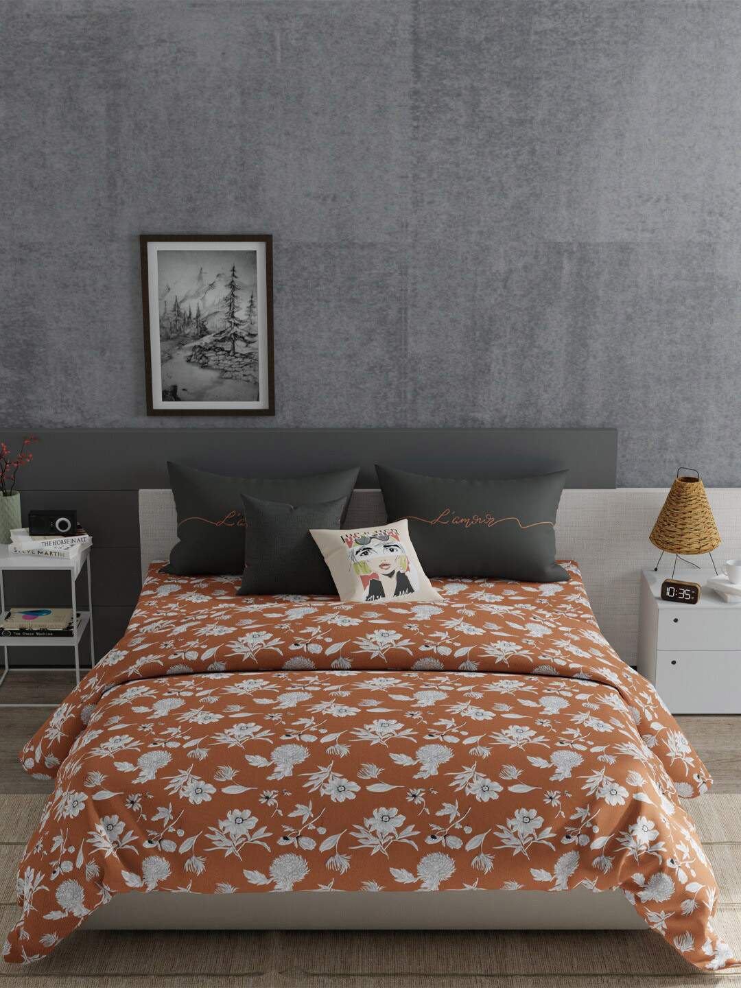 

MYTRIDENT Brown Grey Floral 150 TC Cotton King Bedsheet with 2 Pillow Covers