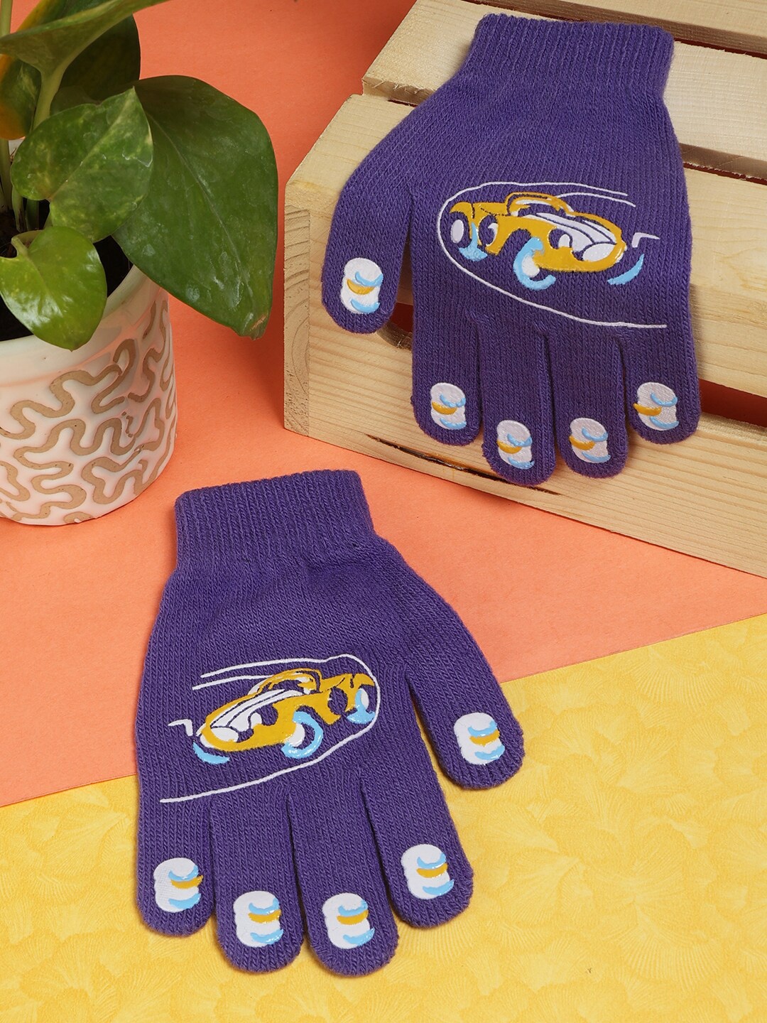 

PASSION PETALS Boys Blue Printed Woolen Gloves