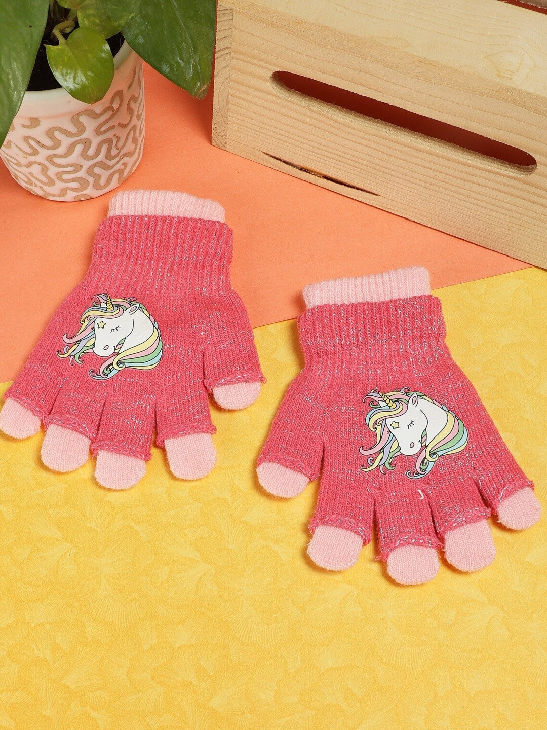 

PASSION PETALS Girls Pink Unicorn Printed Winter Gloves