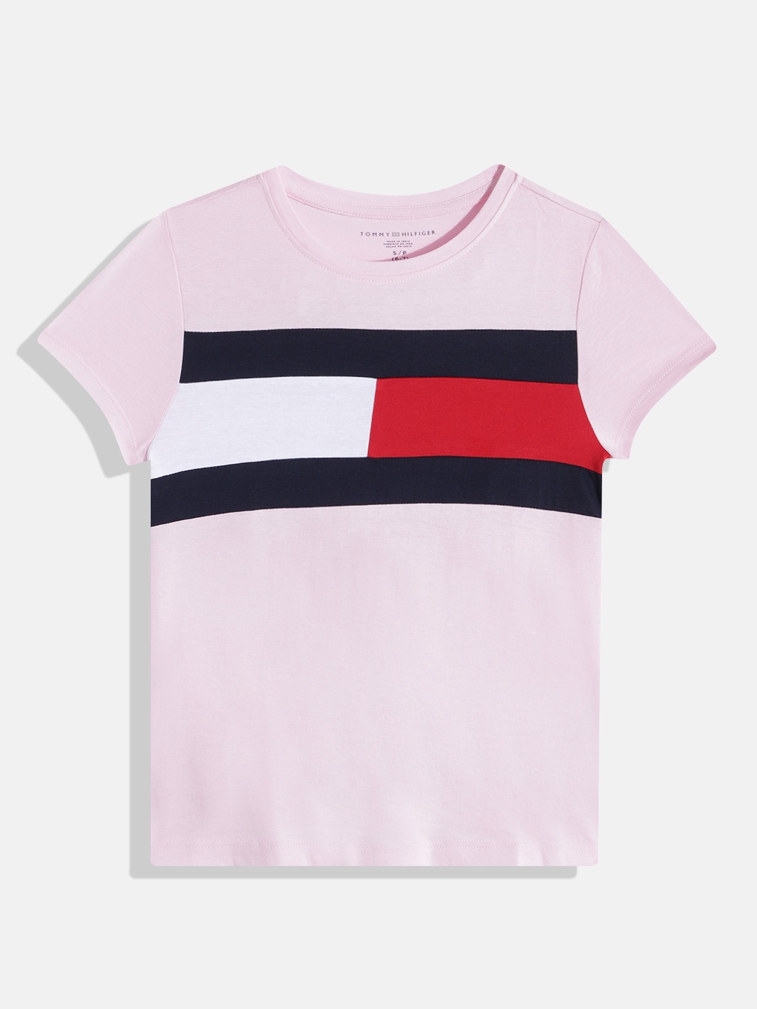 

Tommy Hilfiger Girls Pure Cotton Striped Round Neck T-shirt, Pink