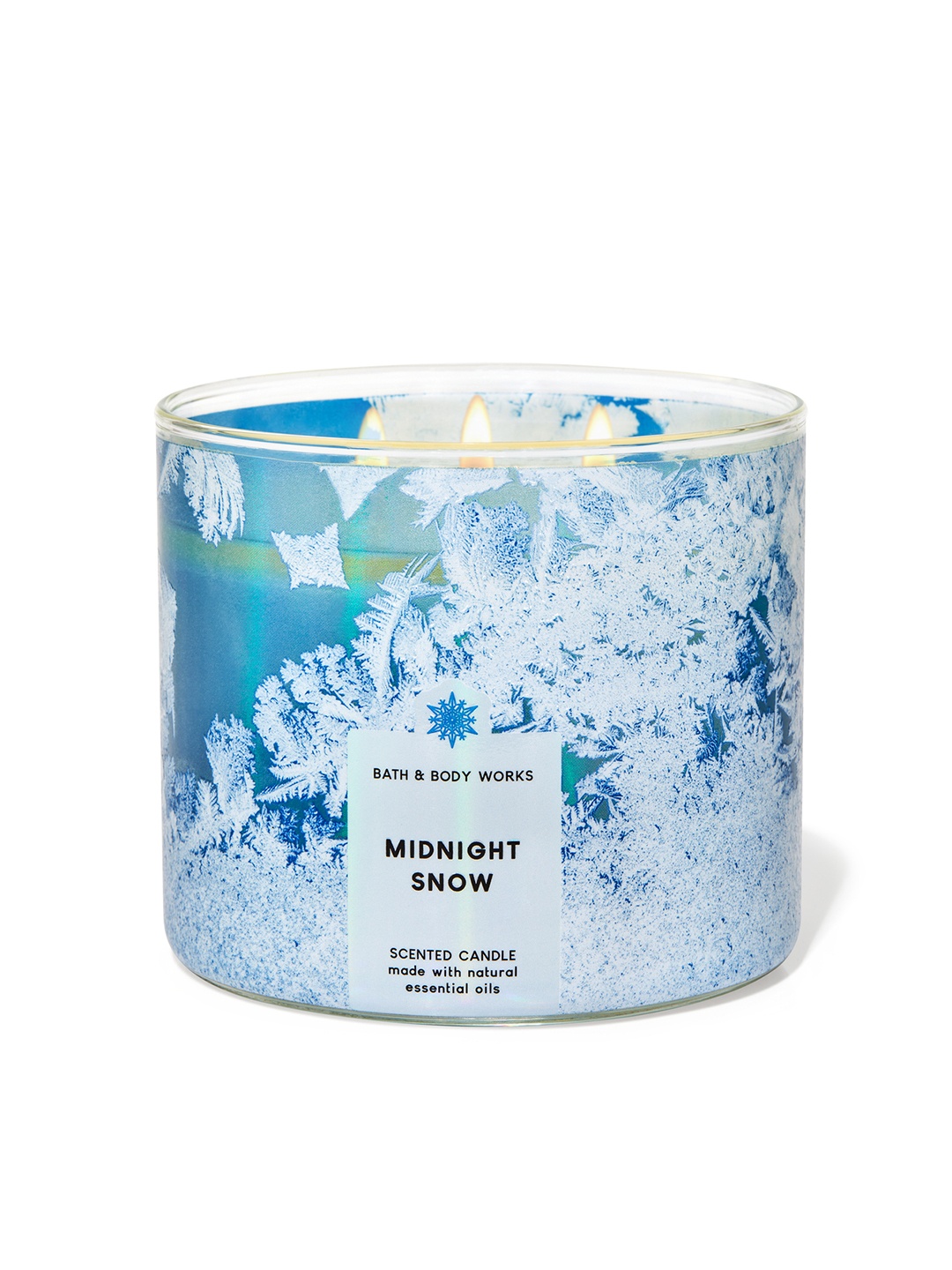 

Bath & Body Works Midnight Snow 3-Wick Scented Candle with Essential Oils - 411g, Blue