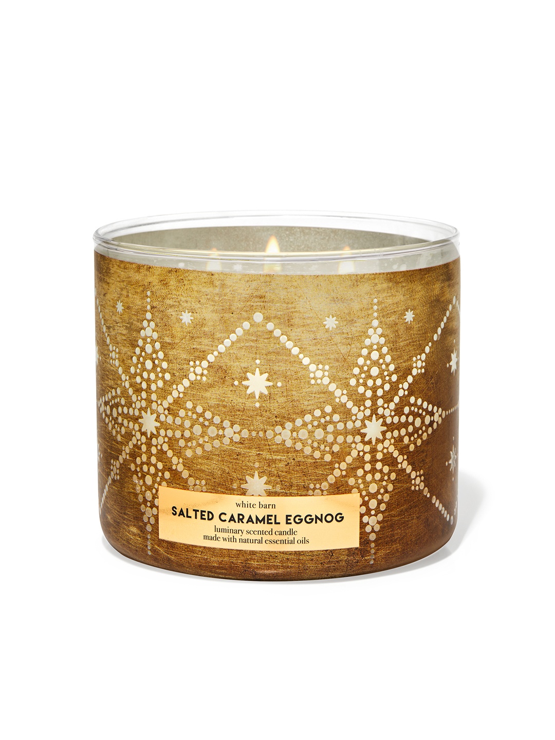 

Bath & Body Works White Barn Salted Caramel Eggnog 3-Wick Candle with Essential Oils- 411g, Brown