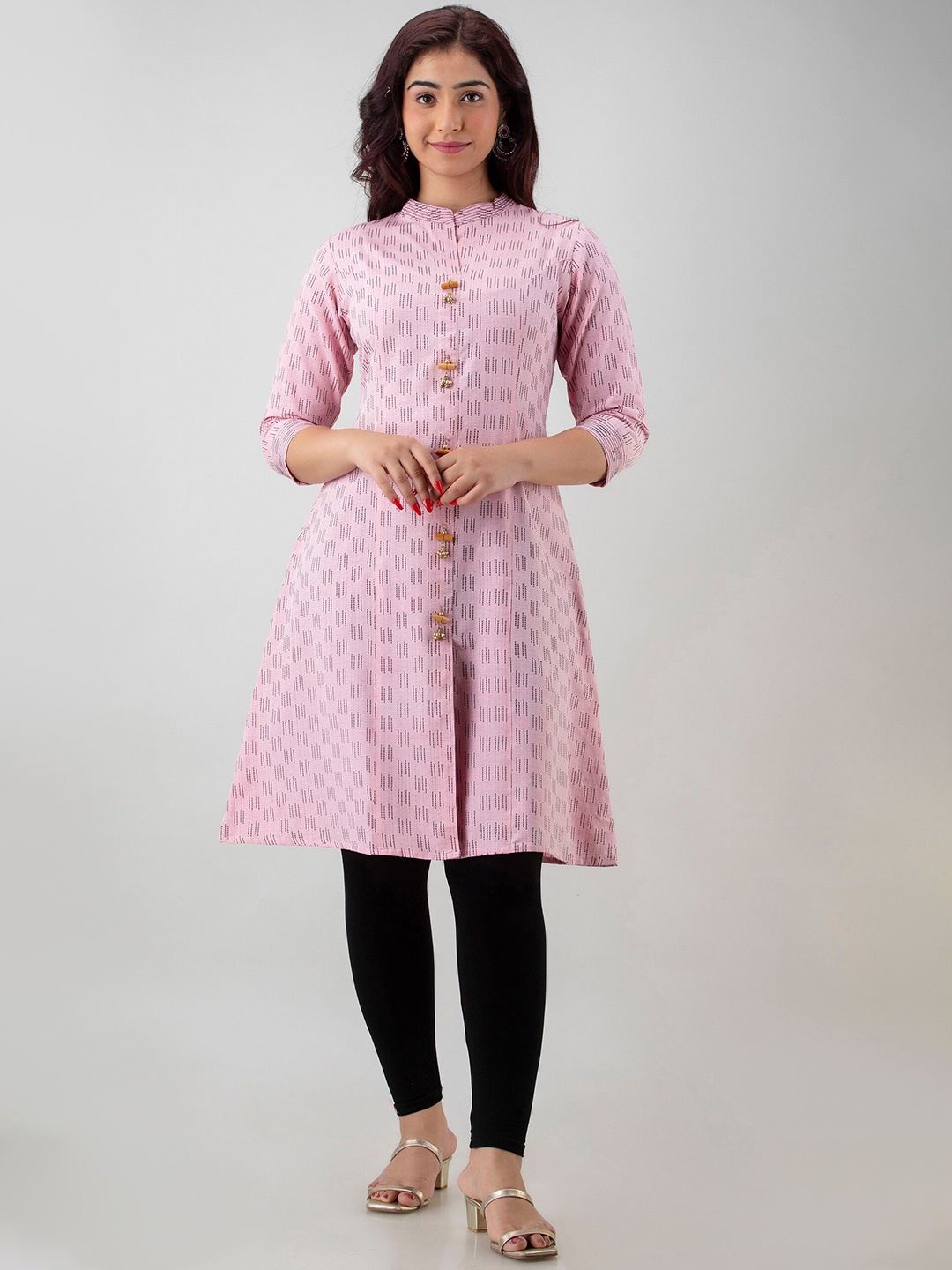 

CKM Women Pink & Black Striped Cotton A-line Kurta