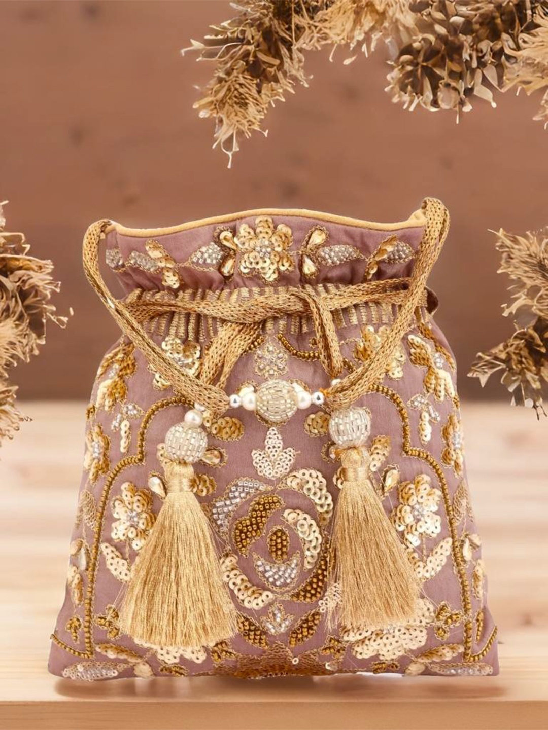 

MASQ Gold-Toned Embellished Potli Clutch