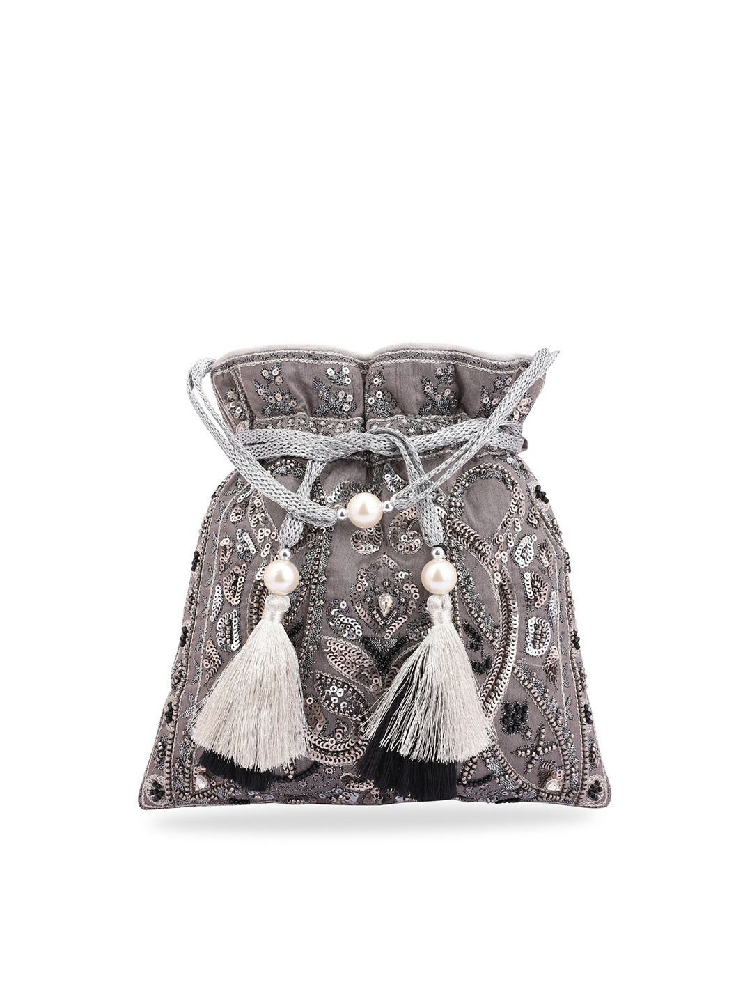 

MASQ Grey & White Embellished Potli Clutch