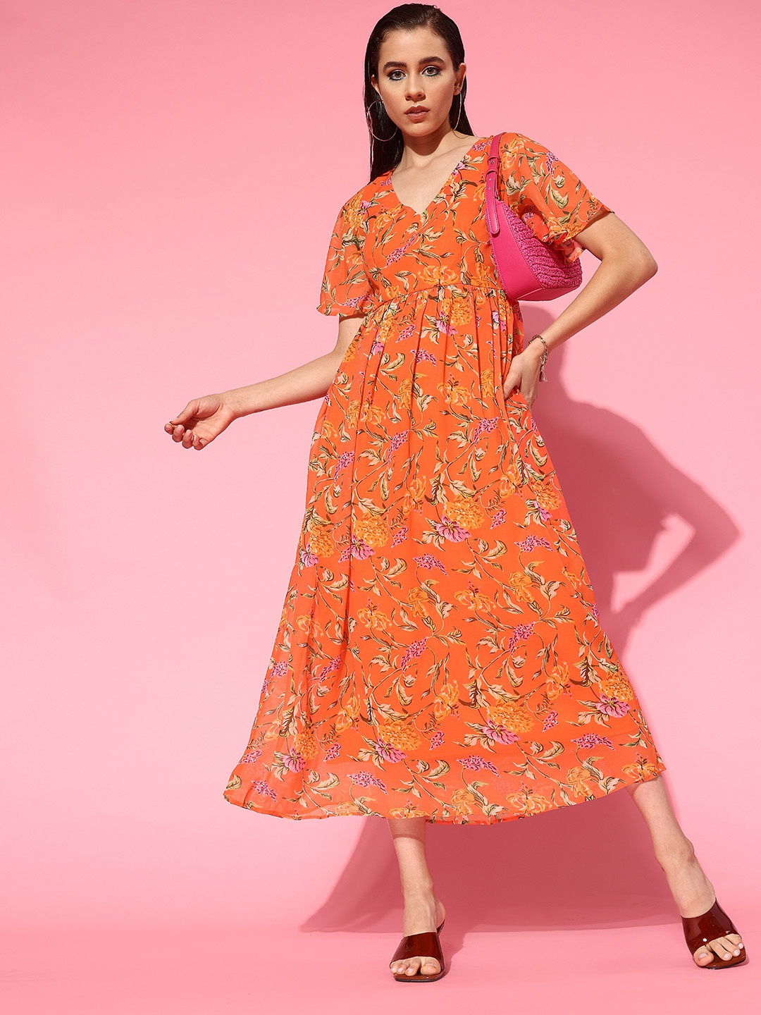 

DressBerry Floral Print Maxi Dress, Orange