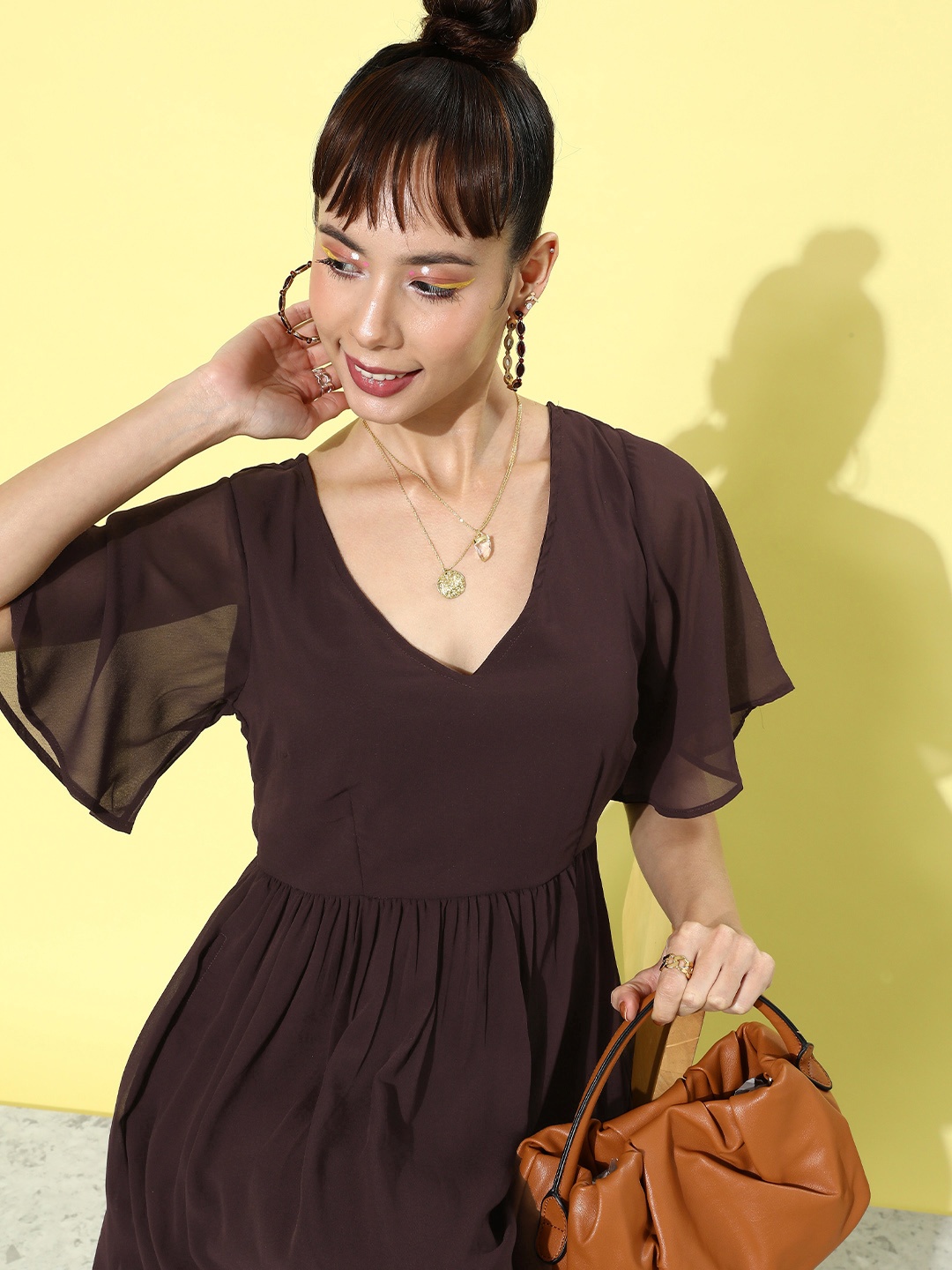 

Dressberry Earthy Brown 90's Hollaback Laced Up Backs Maxi Dress