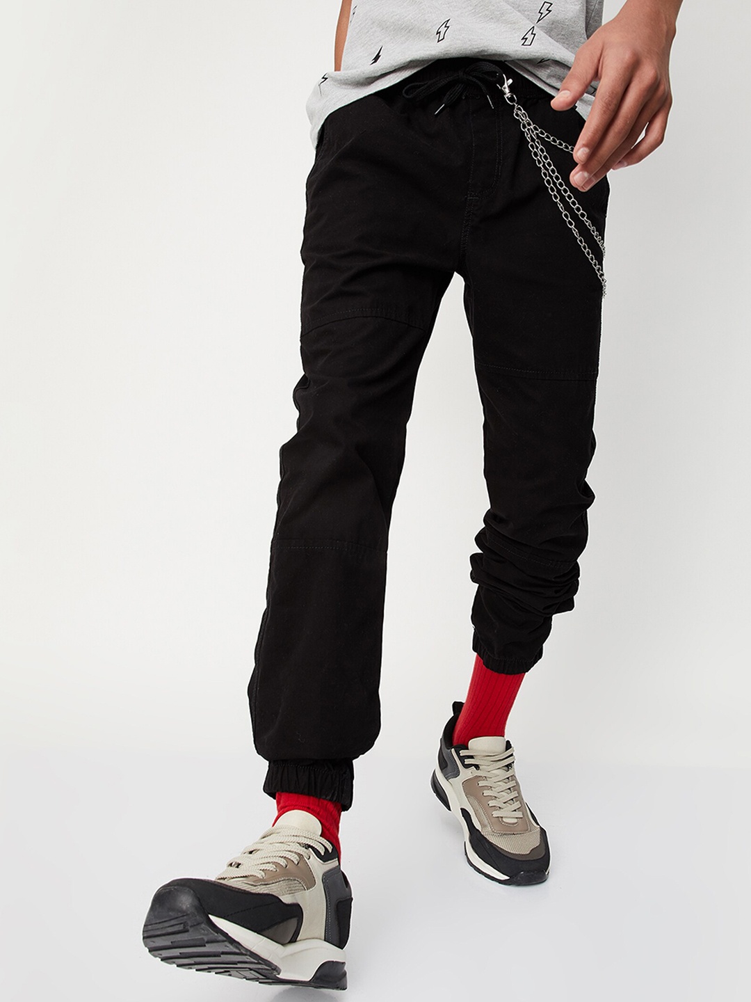 

max Boys Black Solid Cotton Joggers