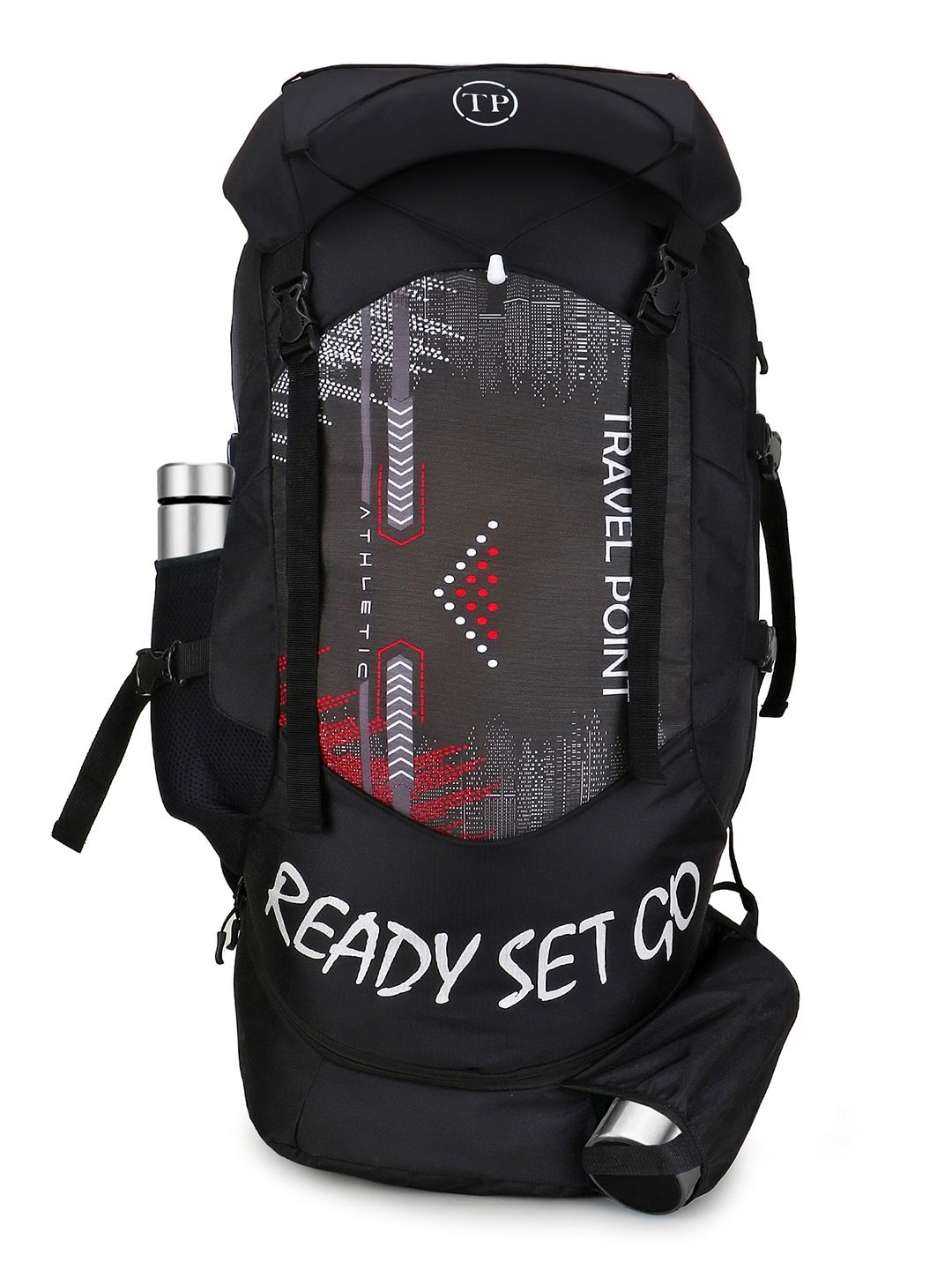 

TRAVEL POINT Black Printed Waterproof Rucksacks- 60L