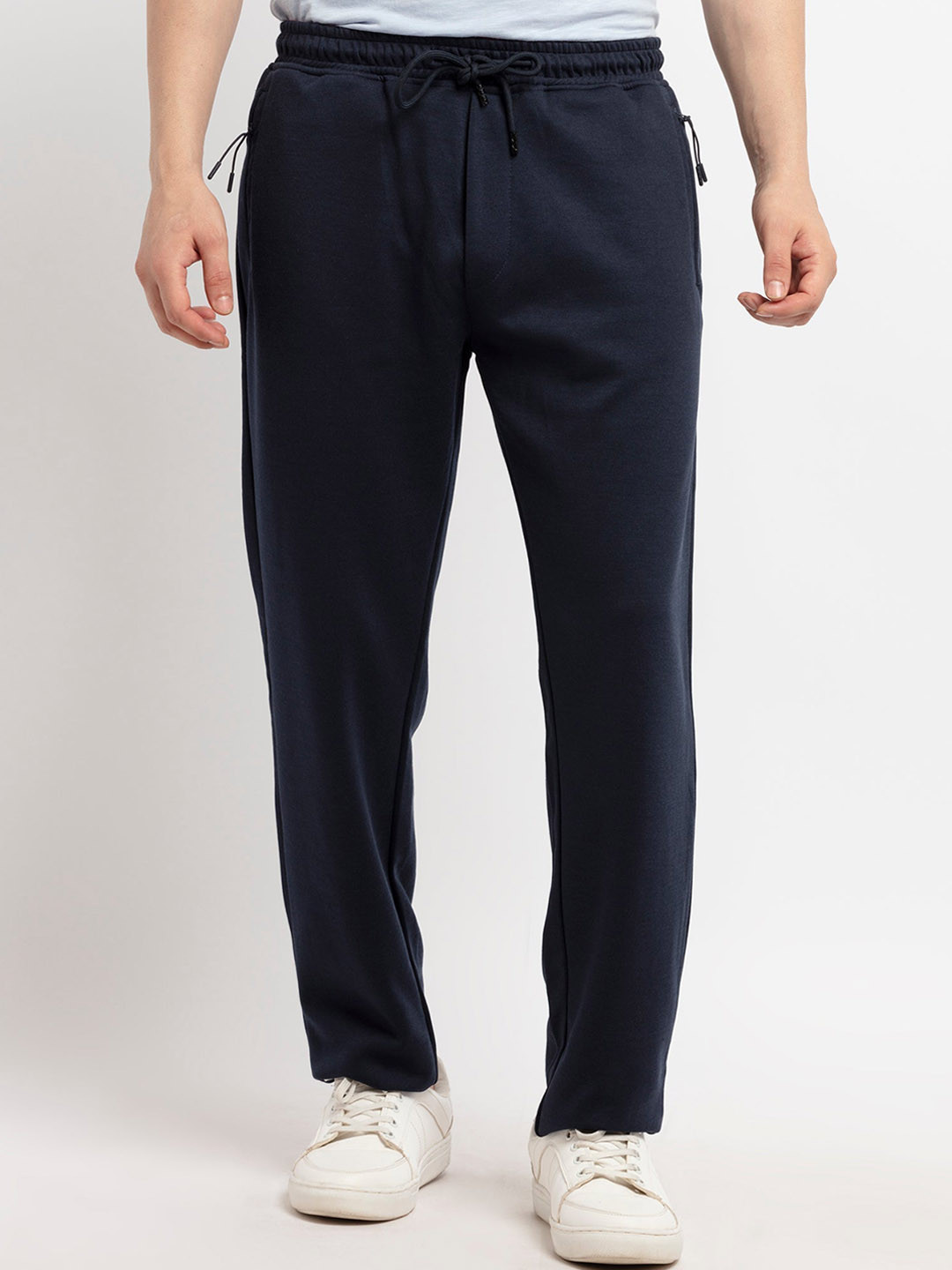

Status Quo Men Navy Blue Solid Regular Fit Cotton Track Pant