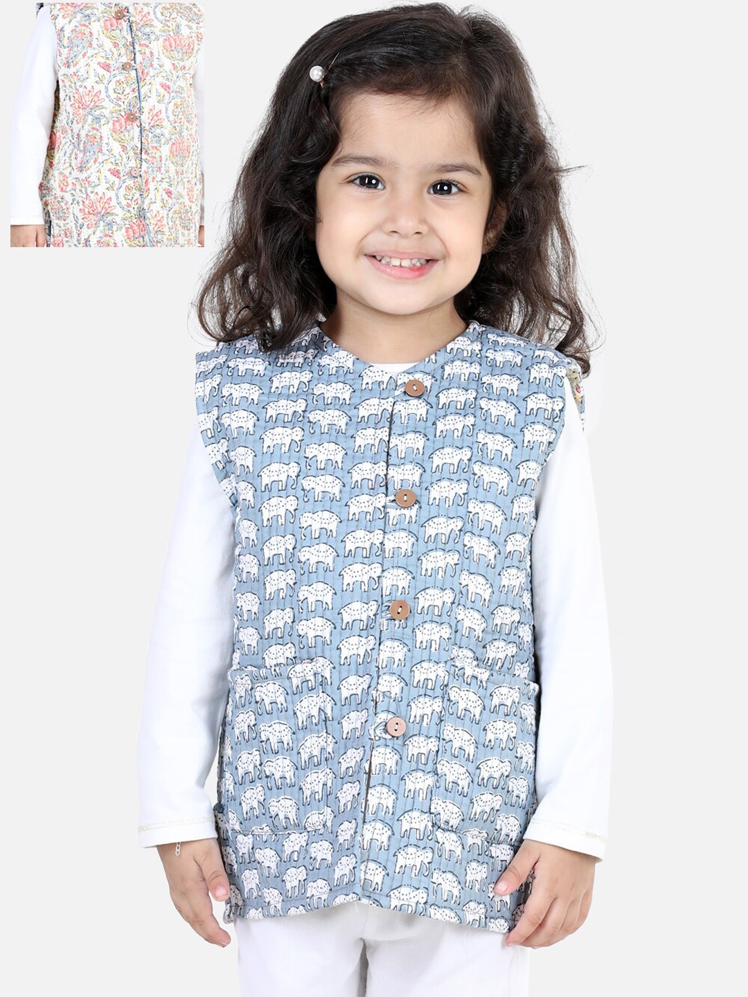 

BownBee Girls Grey Floral Printed Reversible Tailored Jacket