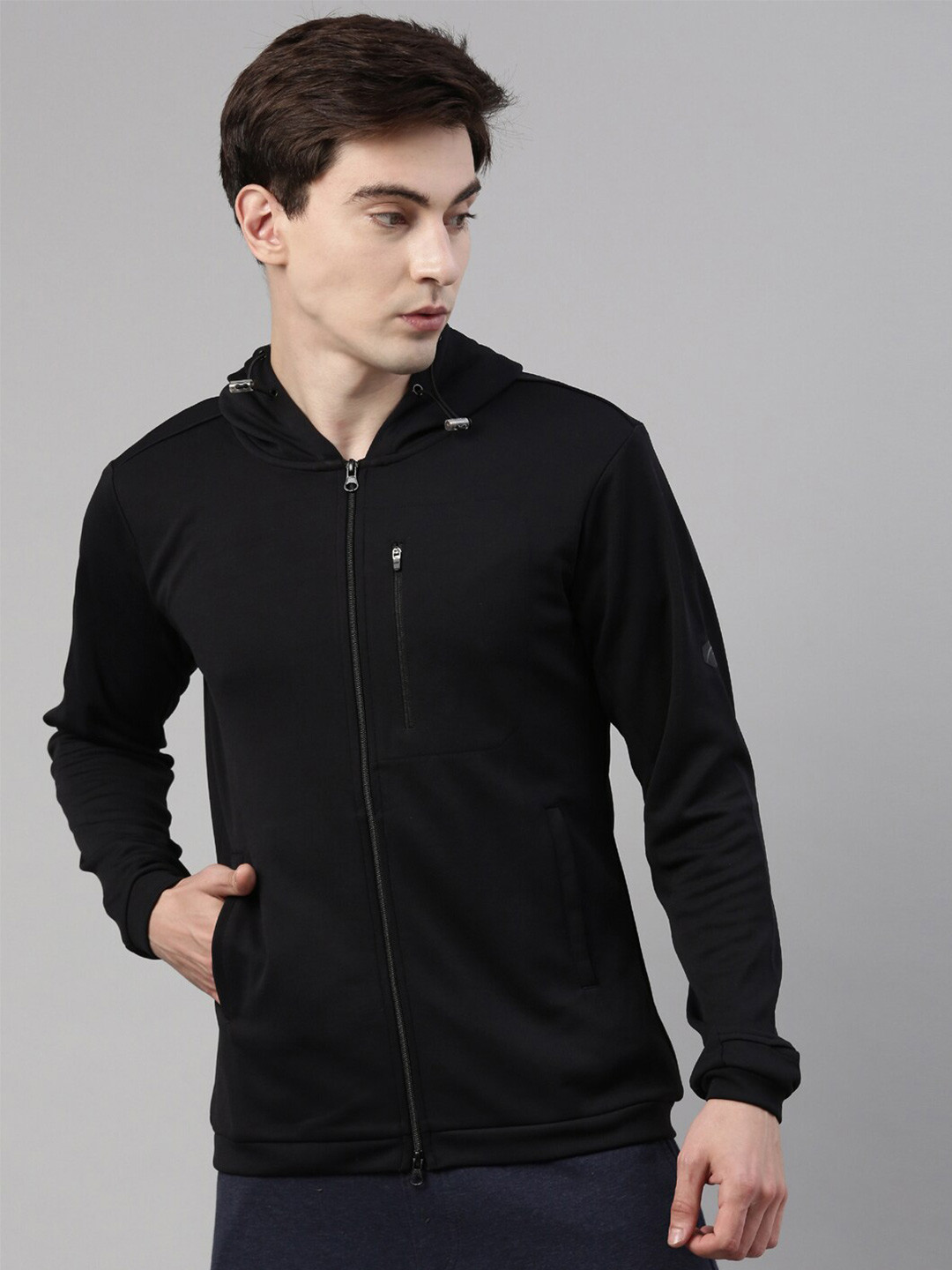 

Proline Active Men Black Solid Hooded Sweatshirt