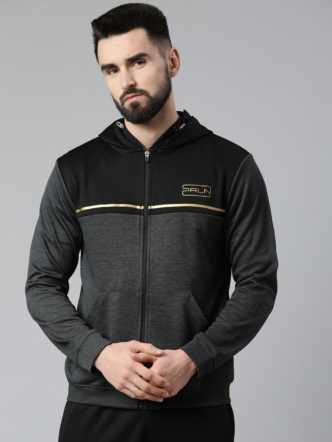

Proline Active Men Grey Colourblocked Hooded Cotton Sweatshirt