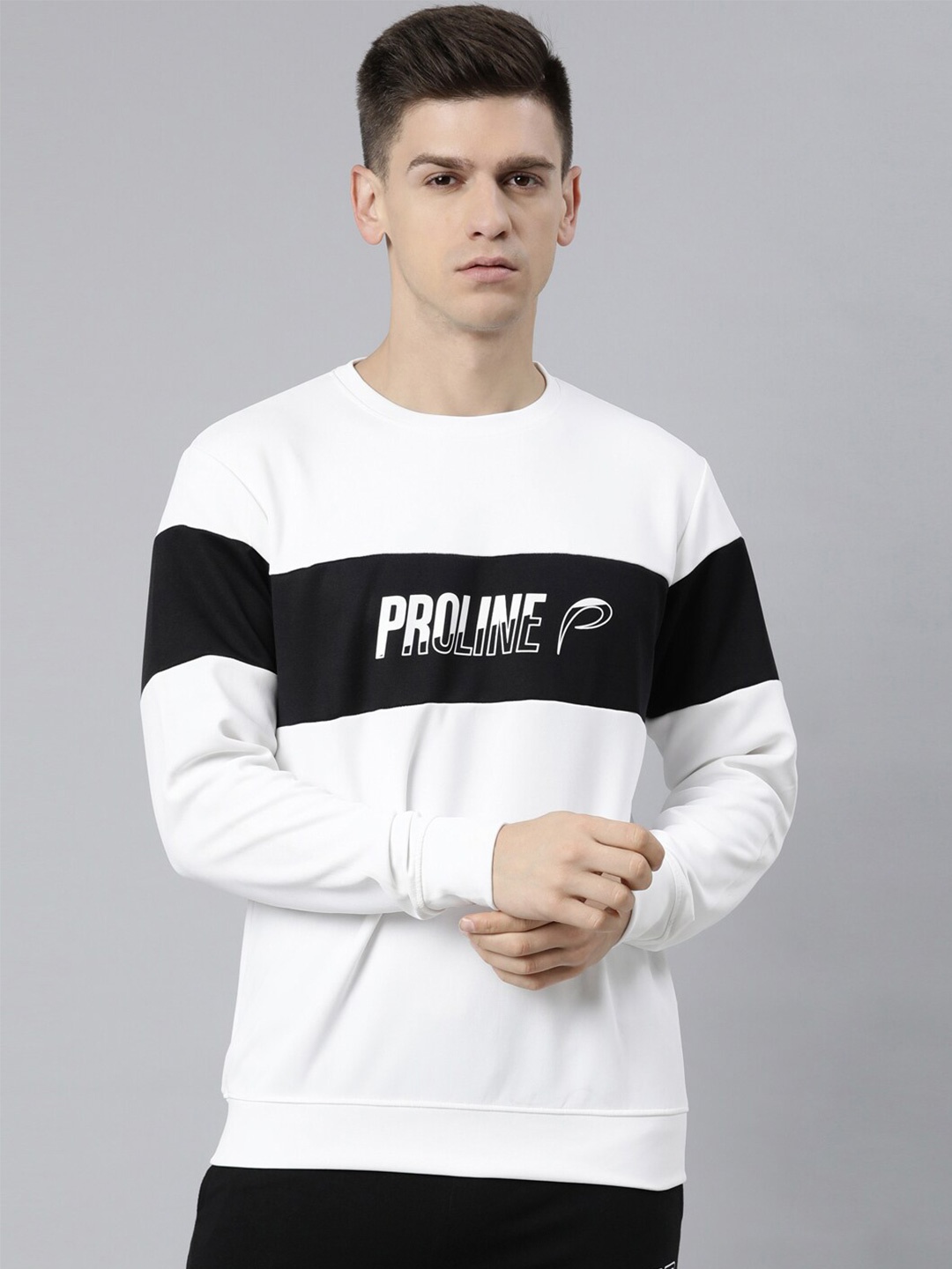 

Proline Active Men Off White Colourblocked Sweatshirt