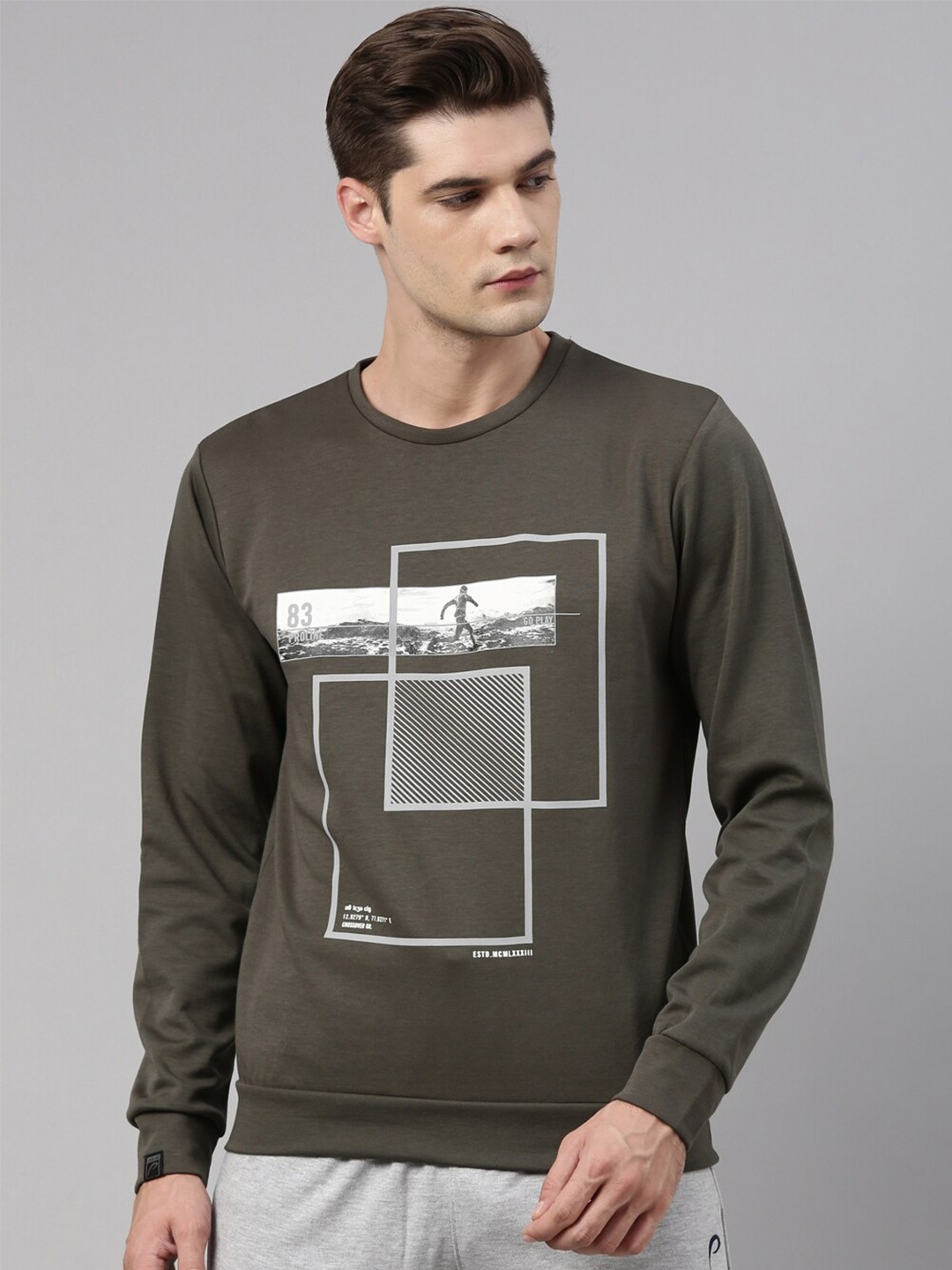 

Proline Active Men Olive Green Printed Sweatshirt