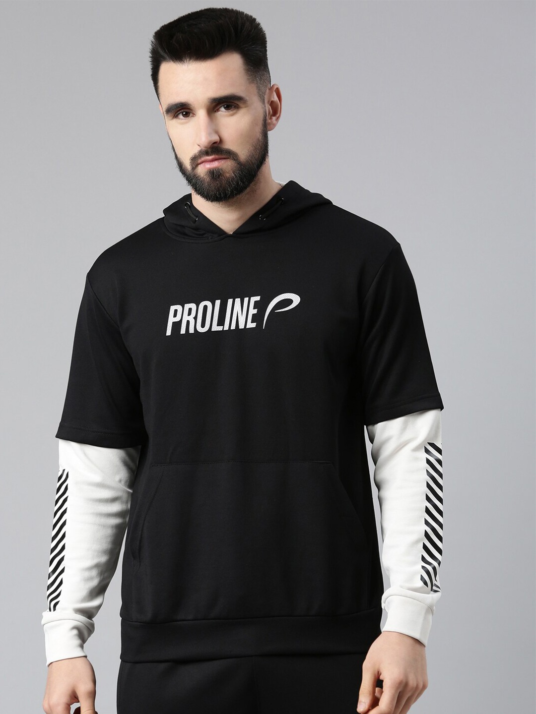 

Proline Active Men Black Printed Hooded Cotton Sweatshirt