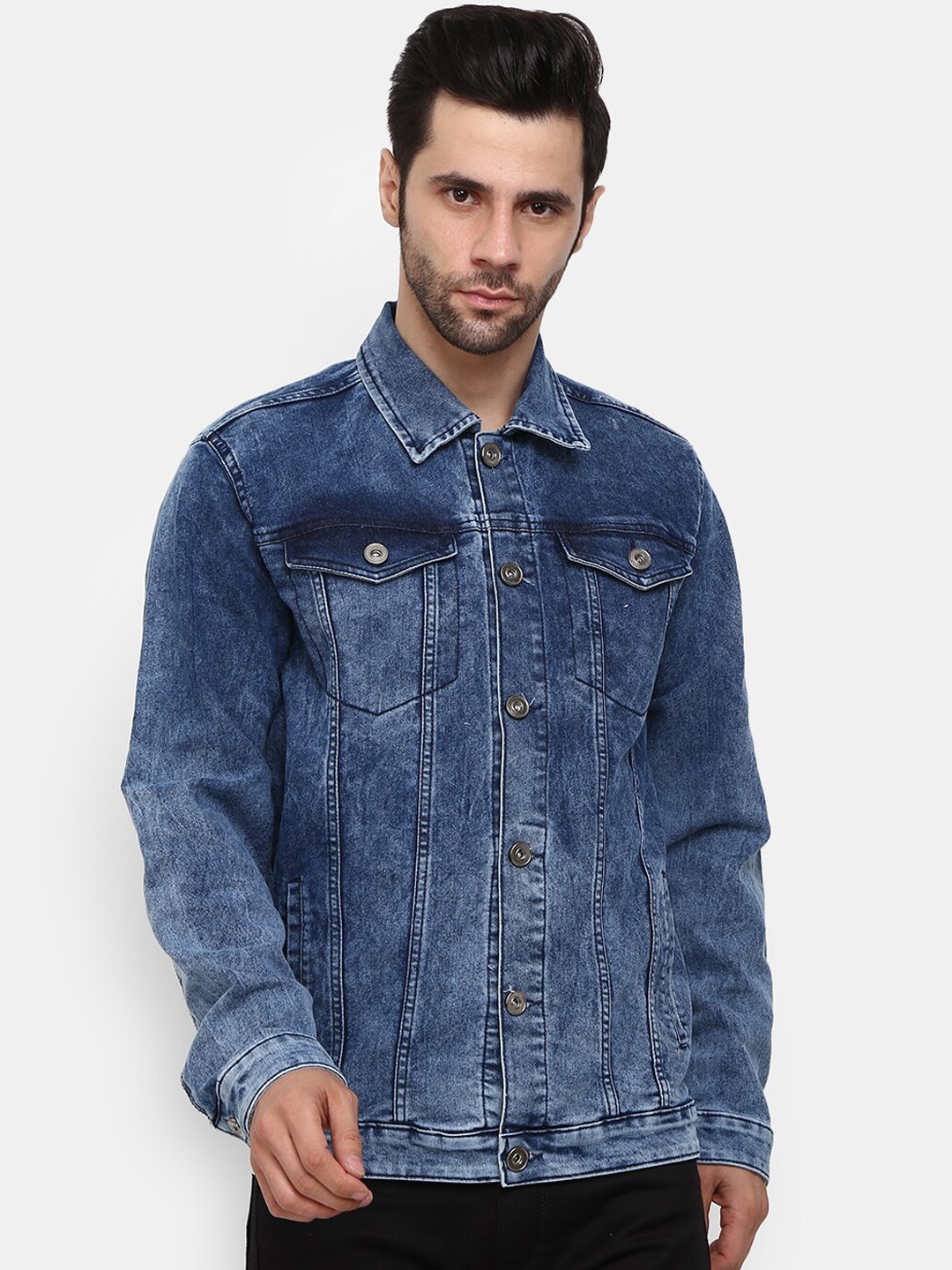 

V-Mart Men Blue Washed Denim Jacket