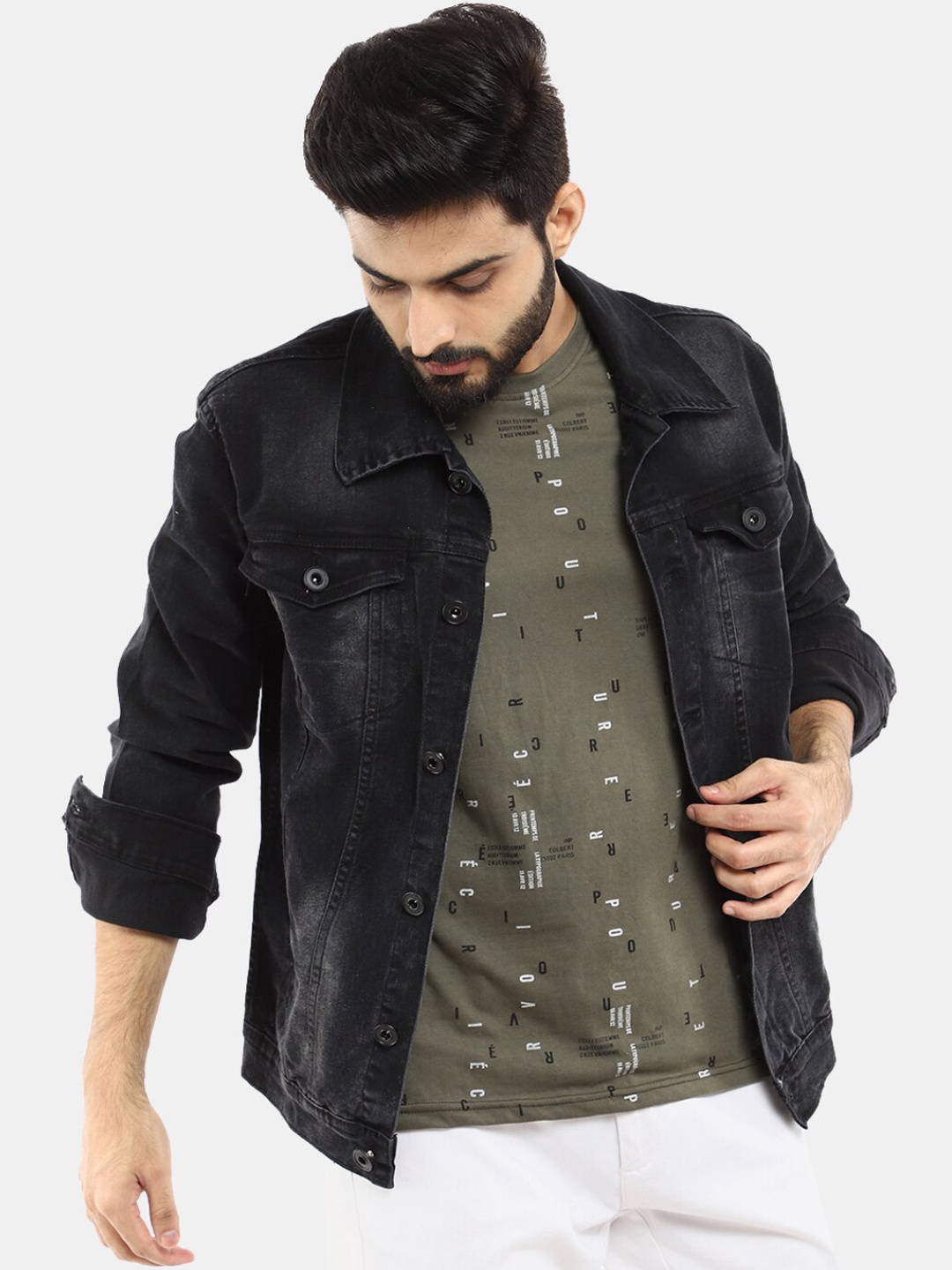 

V-Mart Men Black Washed Denim Jacket