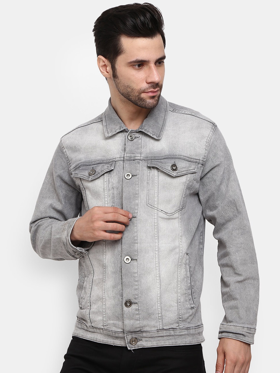 

V-Mart Men Grey Washed Denim Regular Jacket