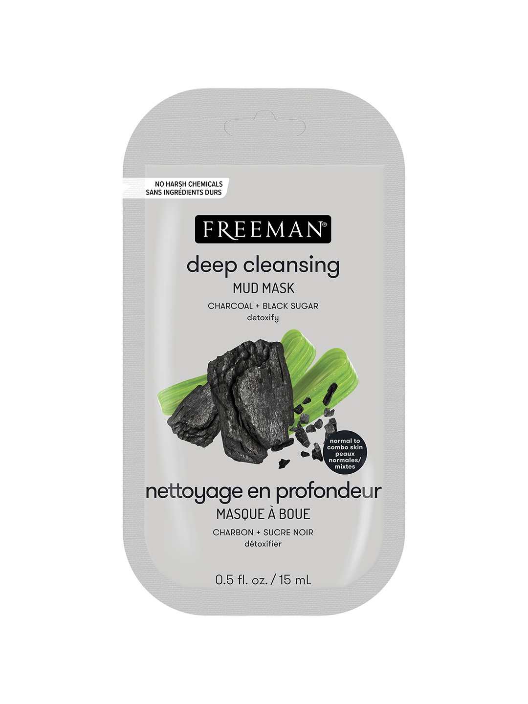 

FREEMAN Deep Cleansing Mud Mask with Charcoal & Black Sugar - 15 ml, Grey