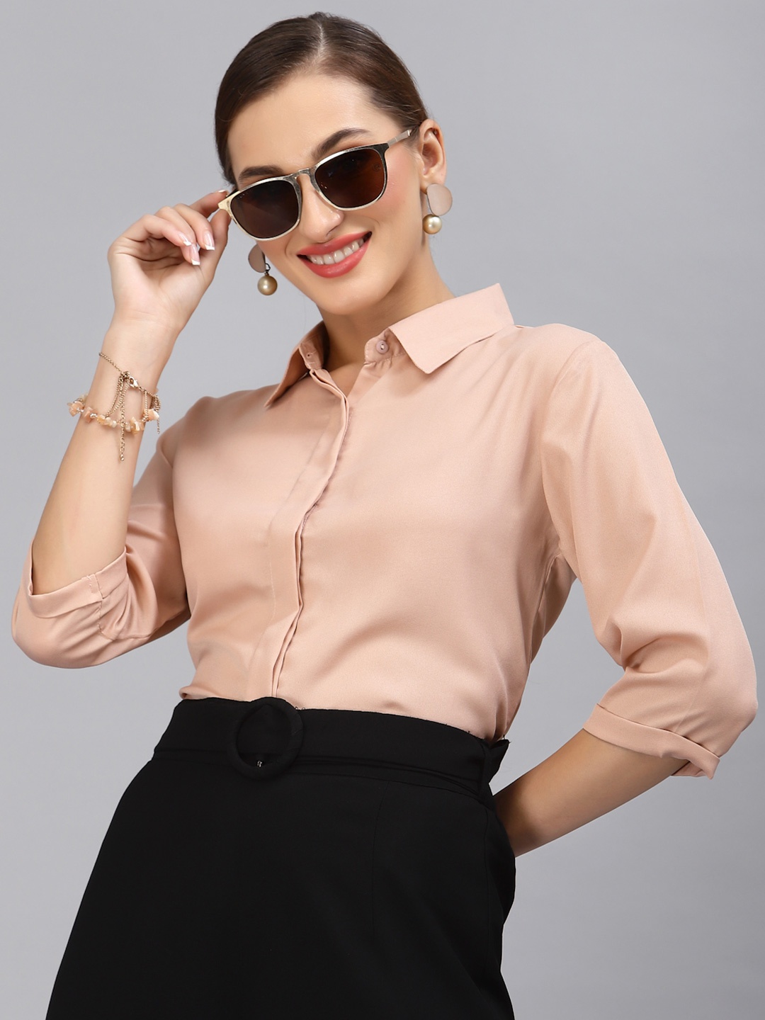 

Style Quotient Women Nude-Coloured Solid Smart Casual Shirt