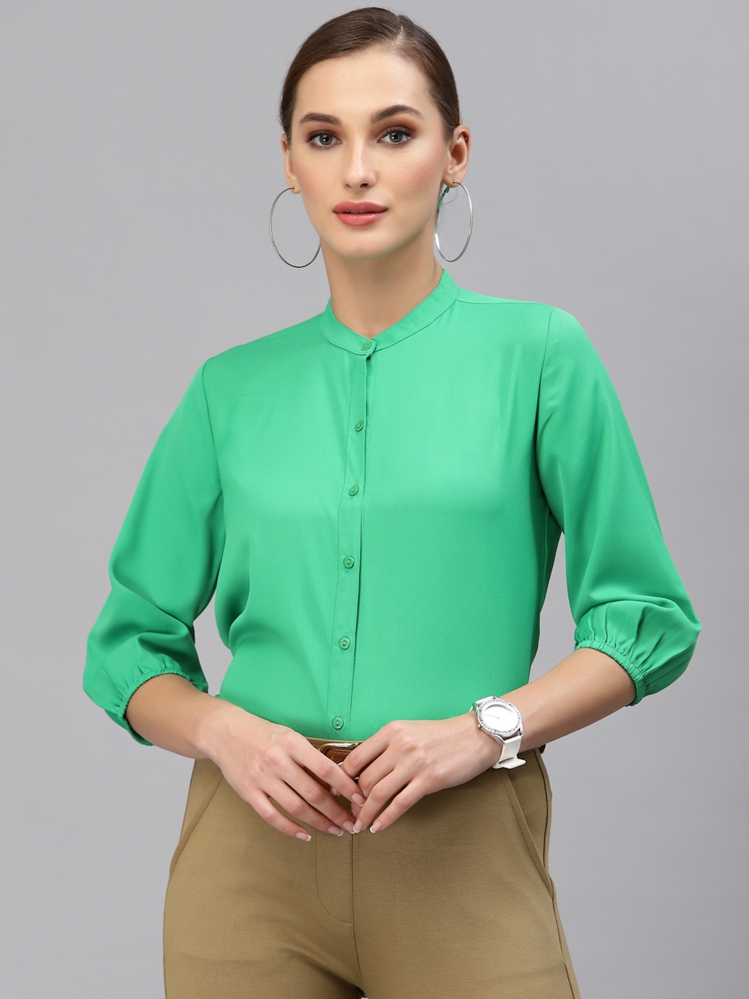 

Style Quotient Women Green Solid Smart Casual Shirt