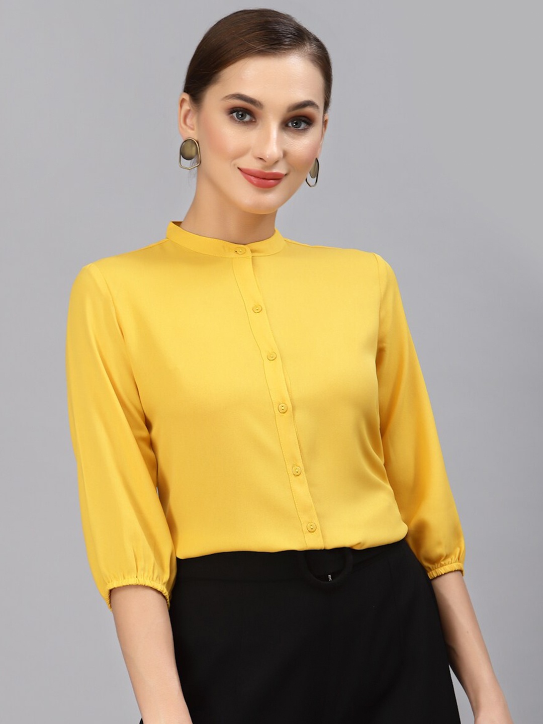 

Style Quotient Women Yellow Solid Smart Casual Shirt