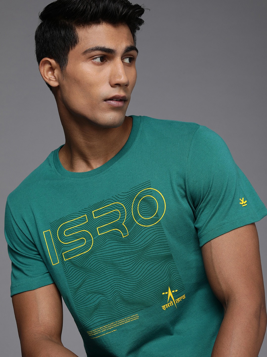 

WRONG X ISRO by A47 Men Teal Green Typography Printed Pure Cotton T-shirt