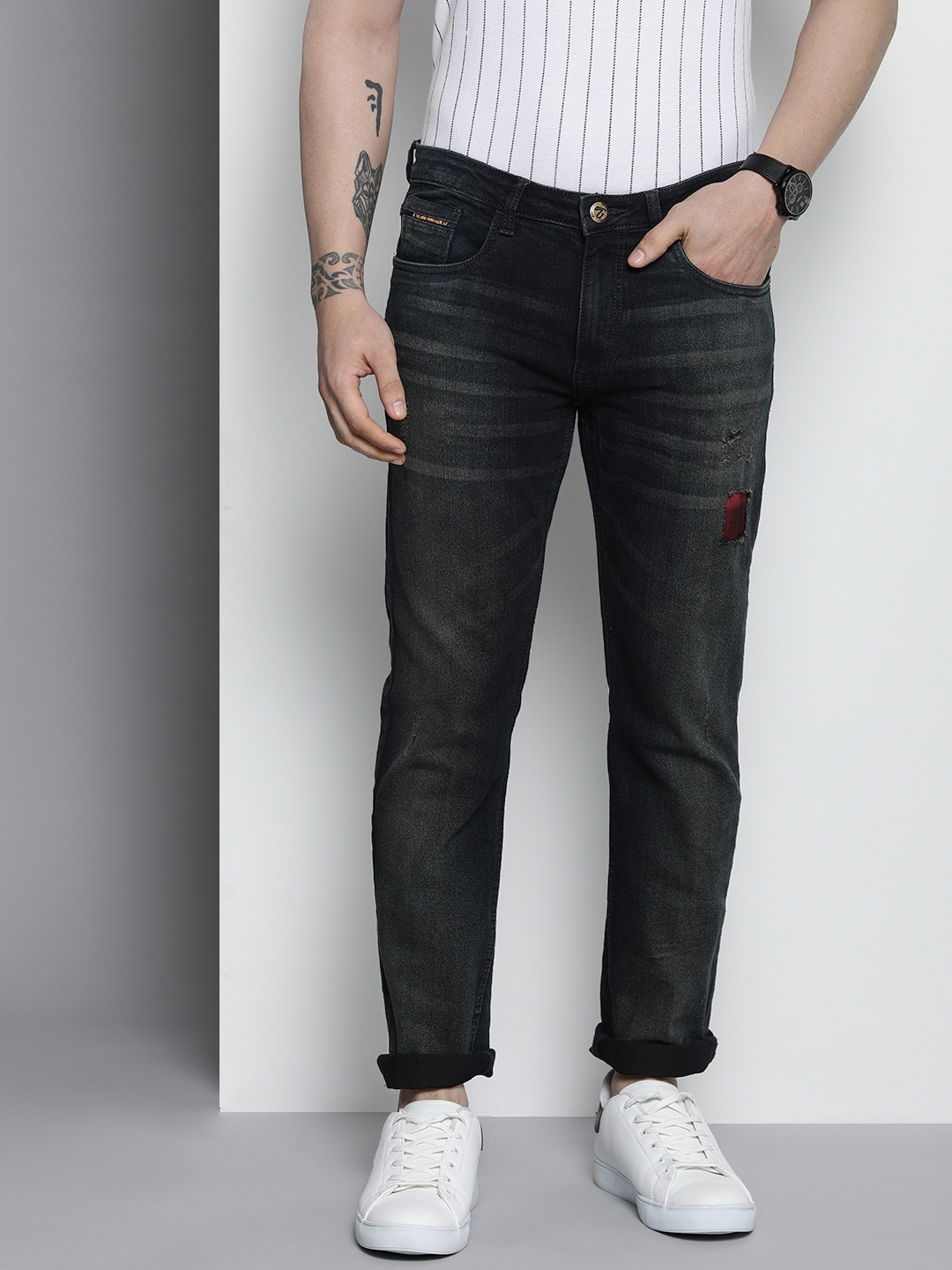 

The Indian Garage Co Men Slim Straight Fit Stretchable Jeans, Charcoal