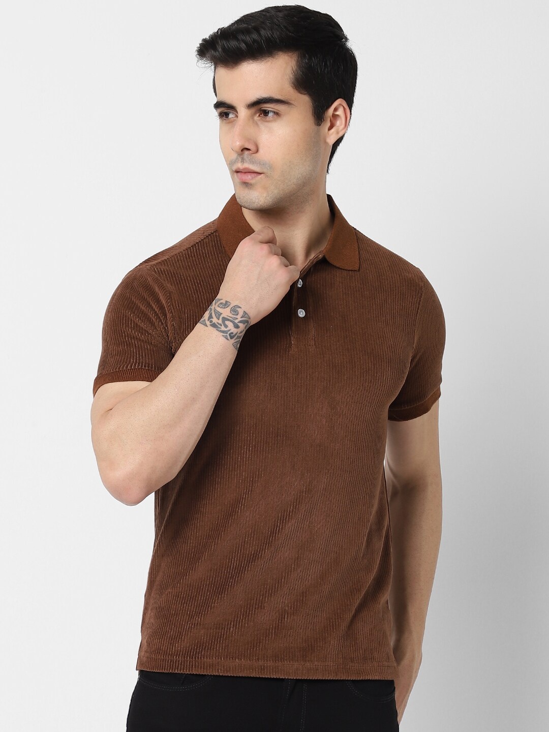 

VASTRADO Men Brown Polo Collar Cotton T-shirt