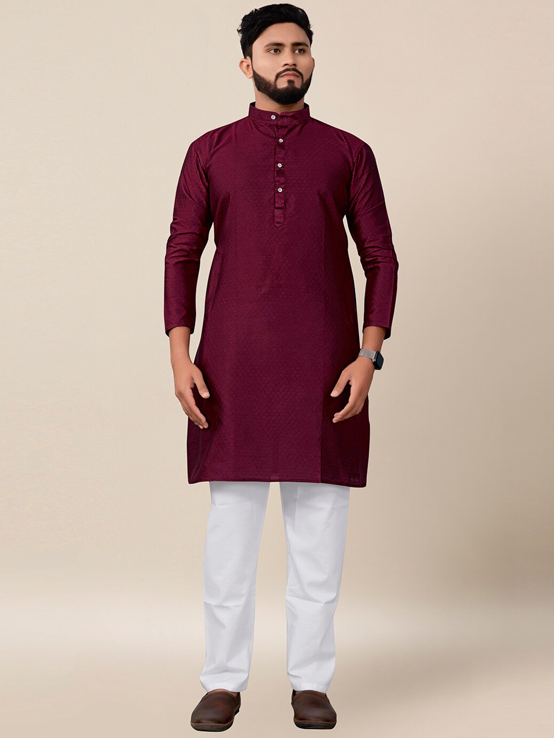 

cbazaar Men Purple Woven Kurta with Pyjama Set