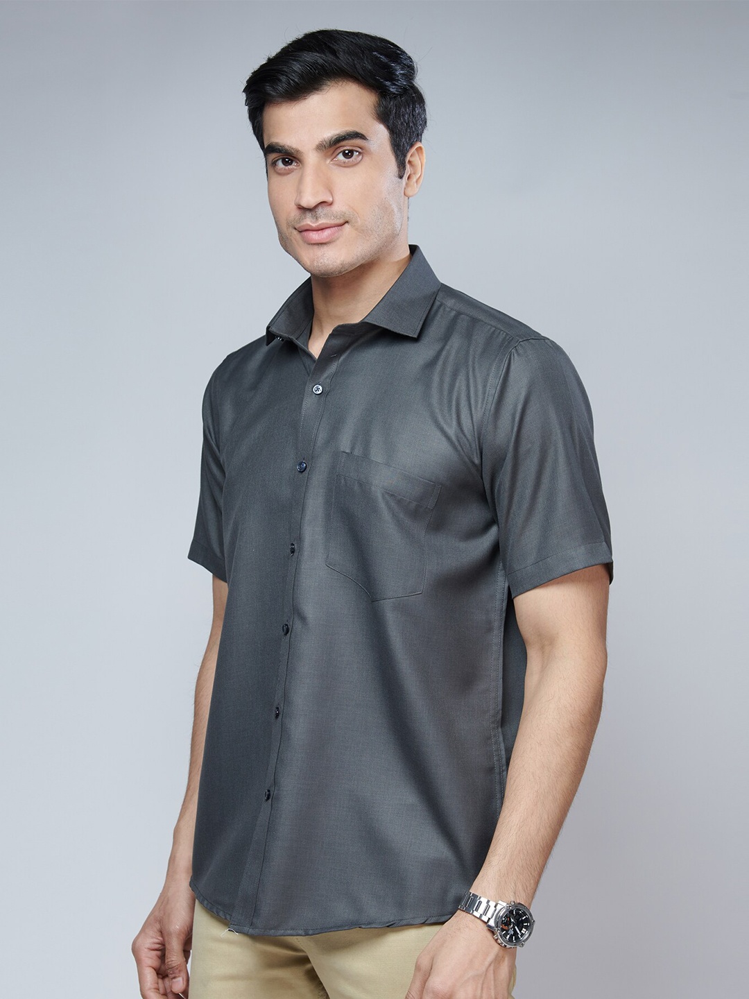 

MARK & ALBERT Men Grey Classic Slim Fit Cotton Formal Shirt
