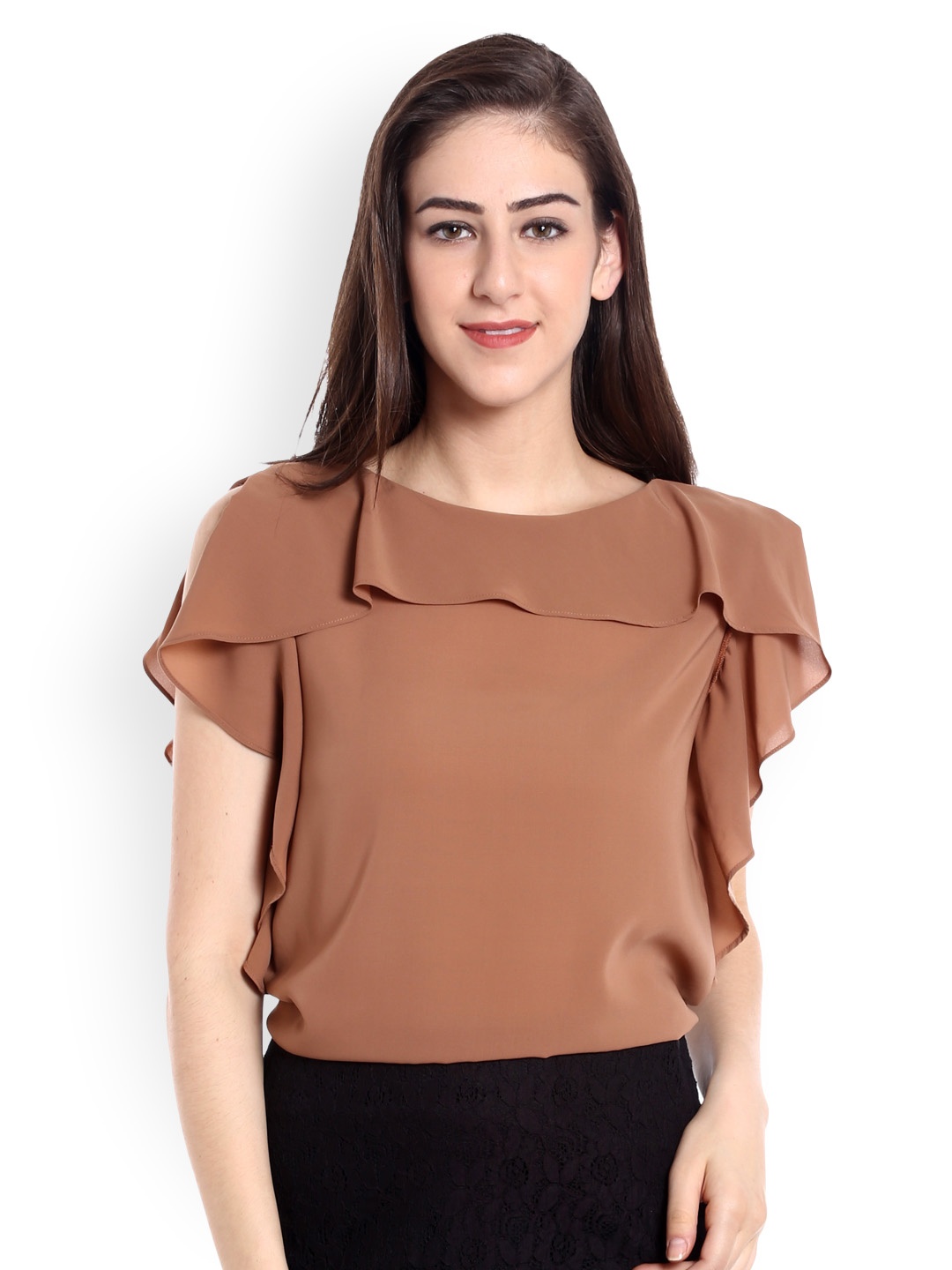 

20Dresses Women Brown Solid Ruffled Top