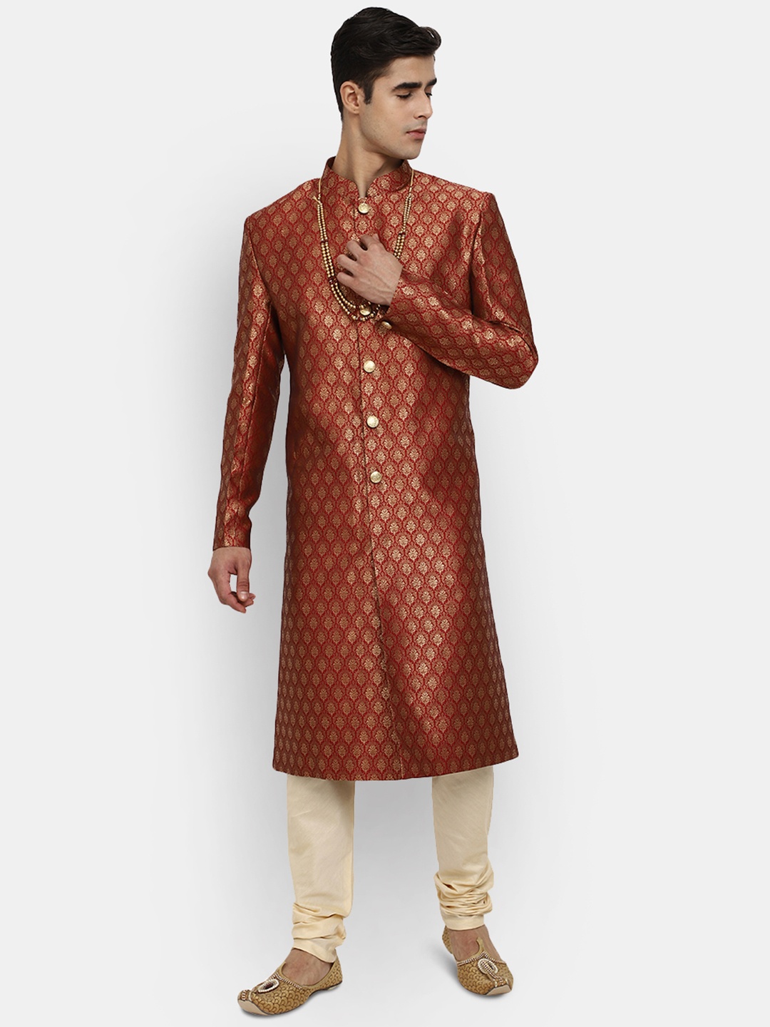 

V-Mart Men Maroon Self-Design Cotton Sherwani Set