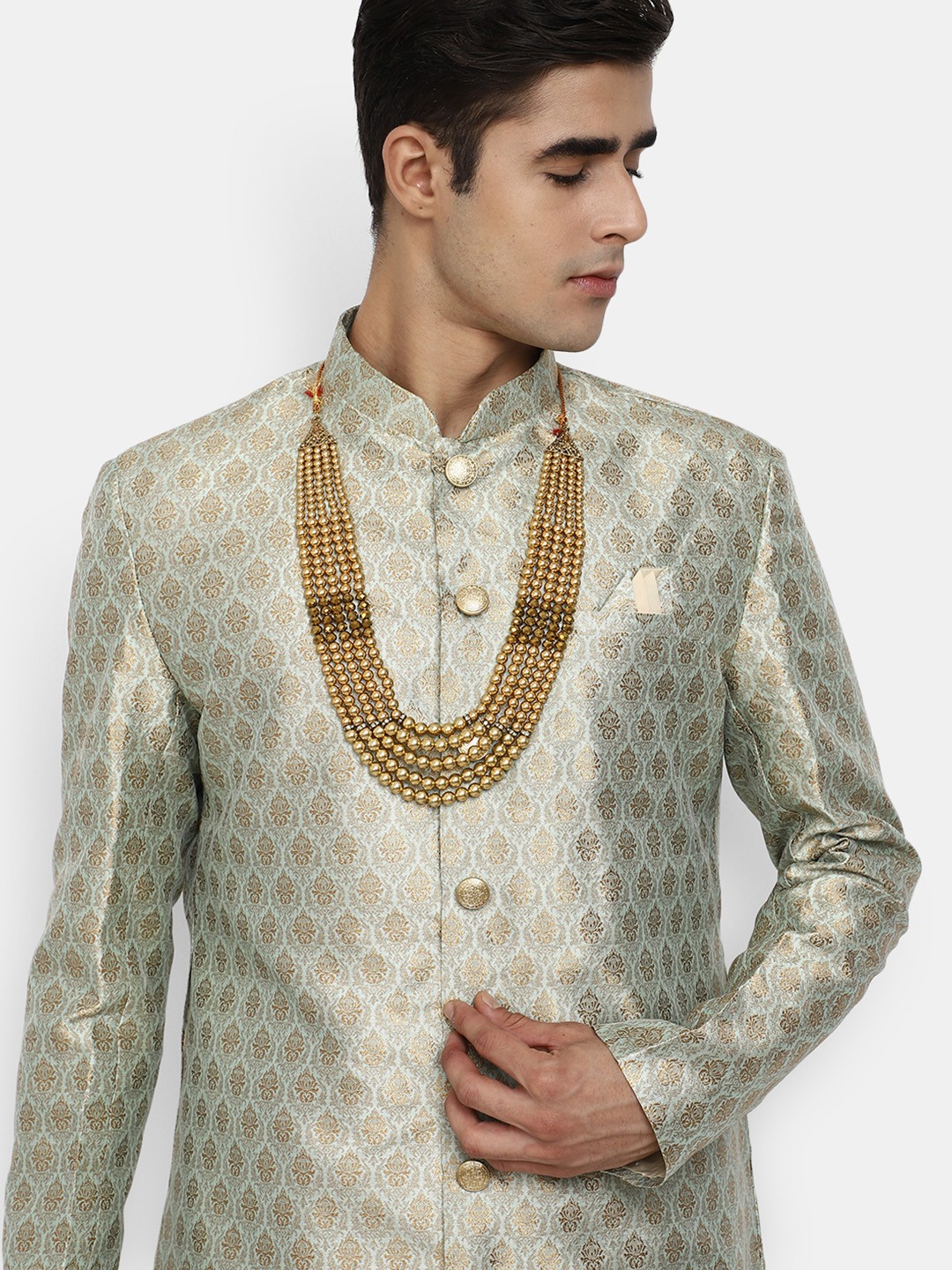 

V-Mart Men Green Ethnic Motifs Sherwani