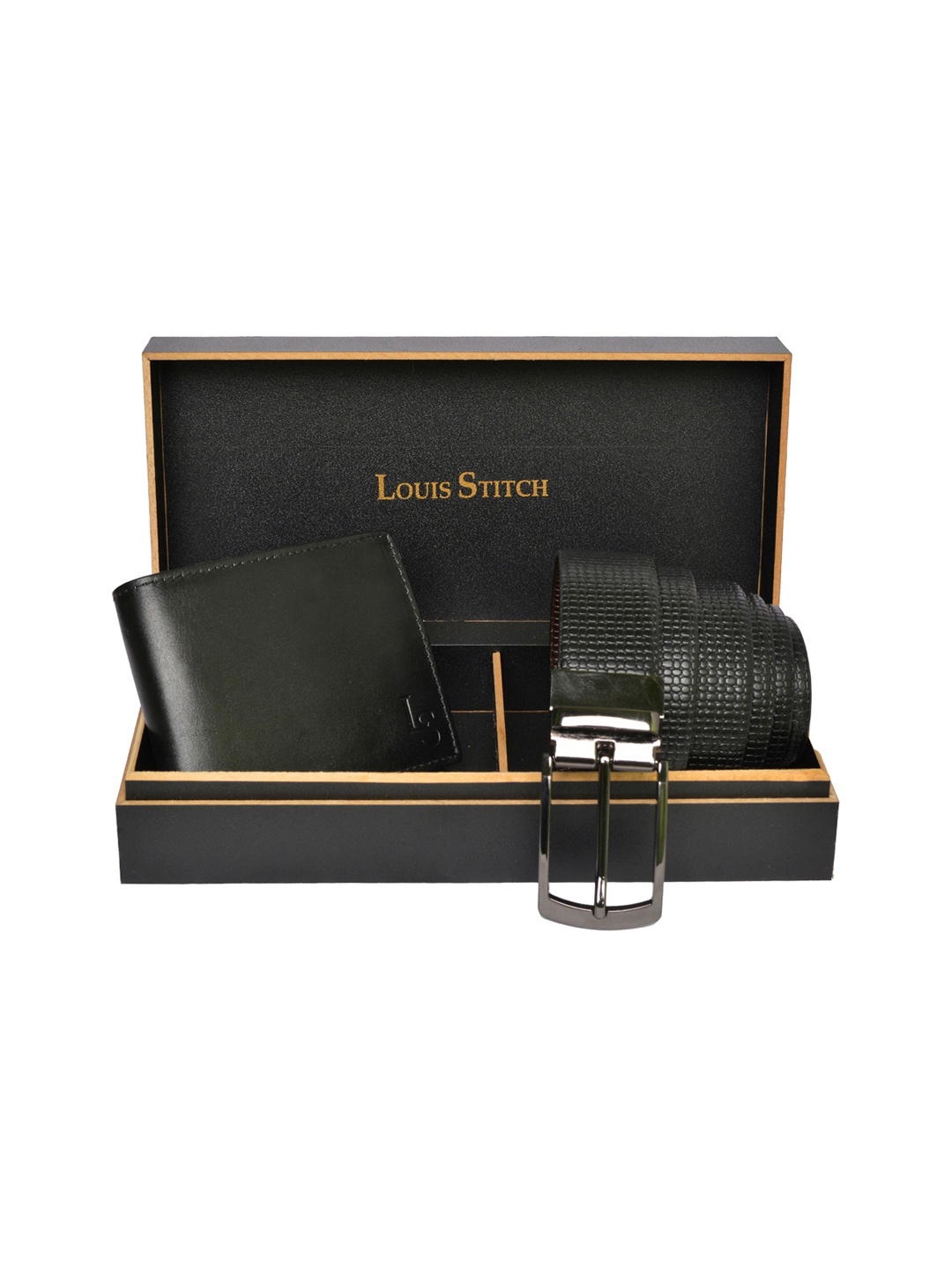 

LOUIS STITCH Men Brown & Black Solid Leather Accessory Gift Set