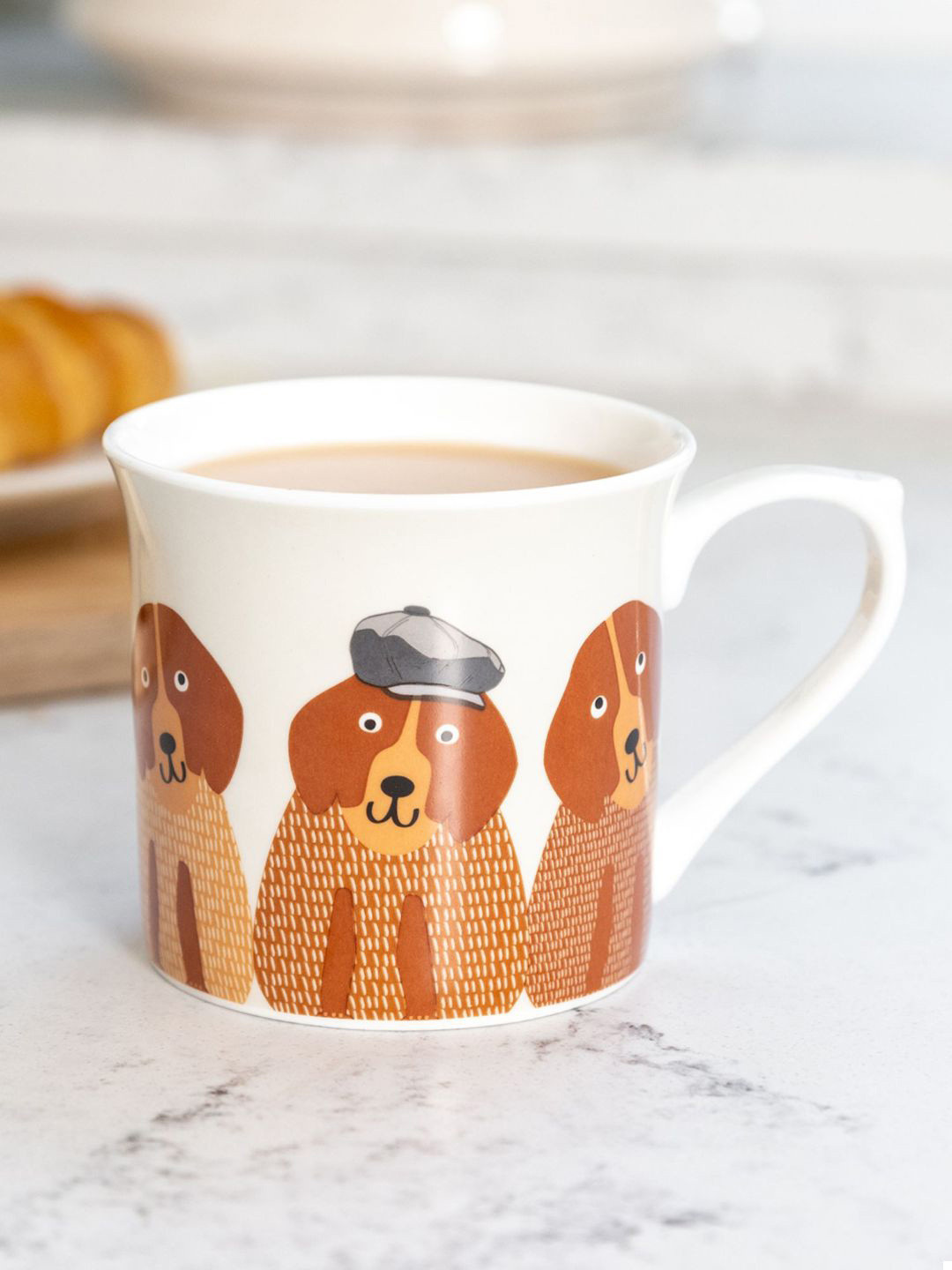 

KitchenCraft White & Brown Dishwasher & Microwave Safe Bone China Glossy Mug 300 ml