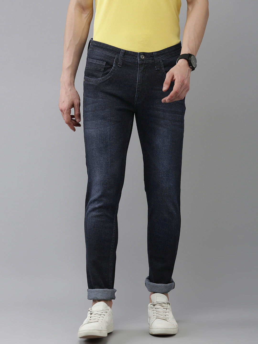 

VAN HEUSEN DENIM LABS Men Slim Fit Light Fade Stretchable Jeans, Navy blue