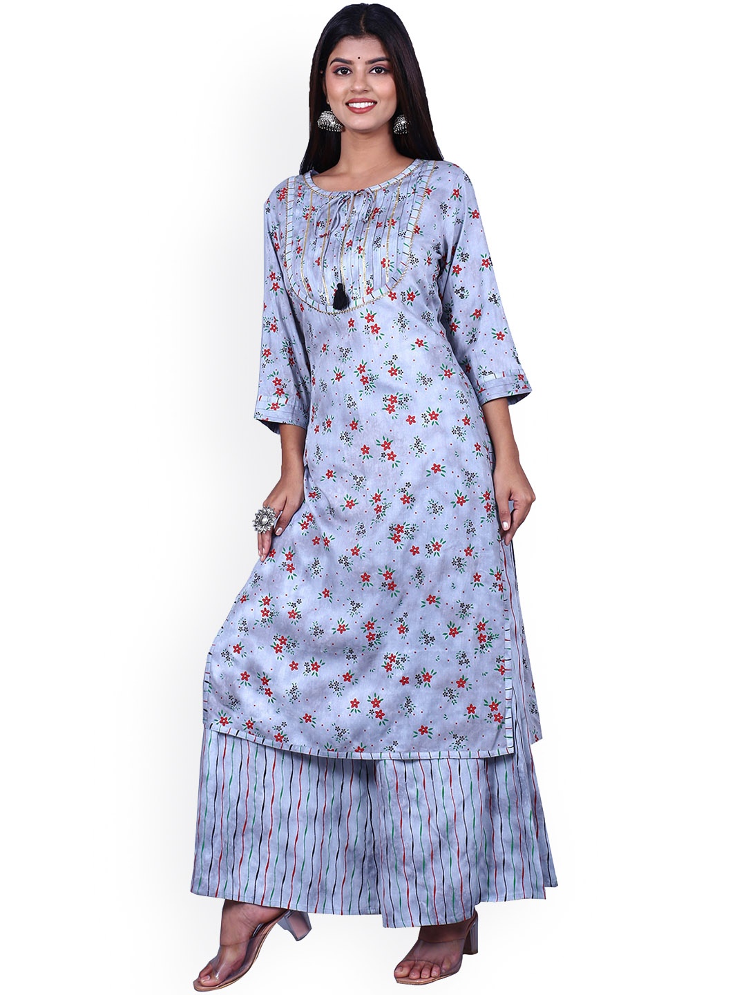 

HERE&NOW Floral Printed A-Line Regular Kurta, Grey